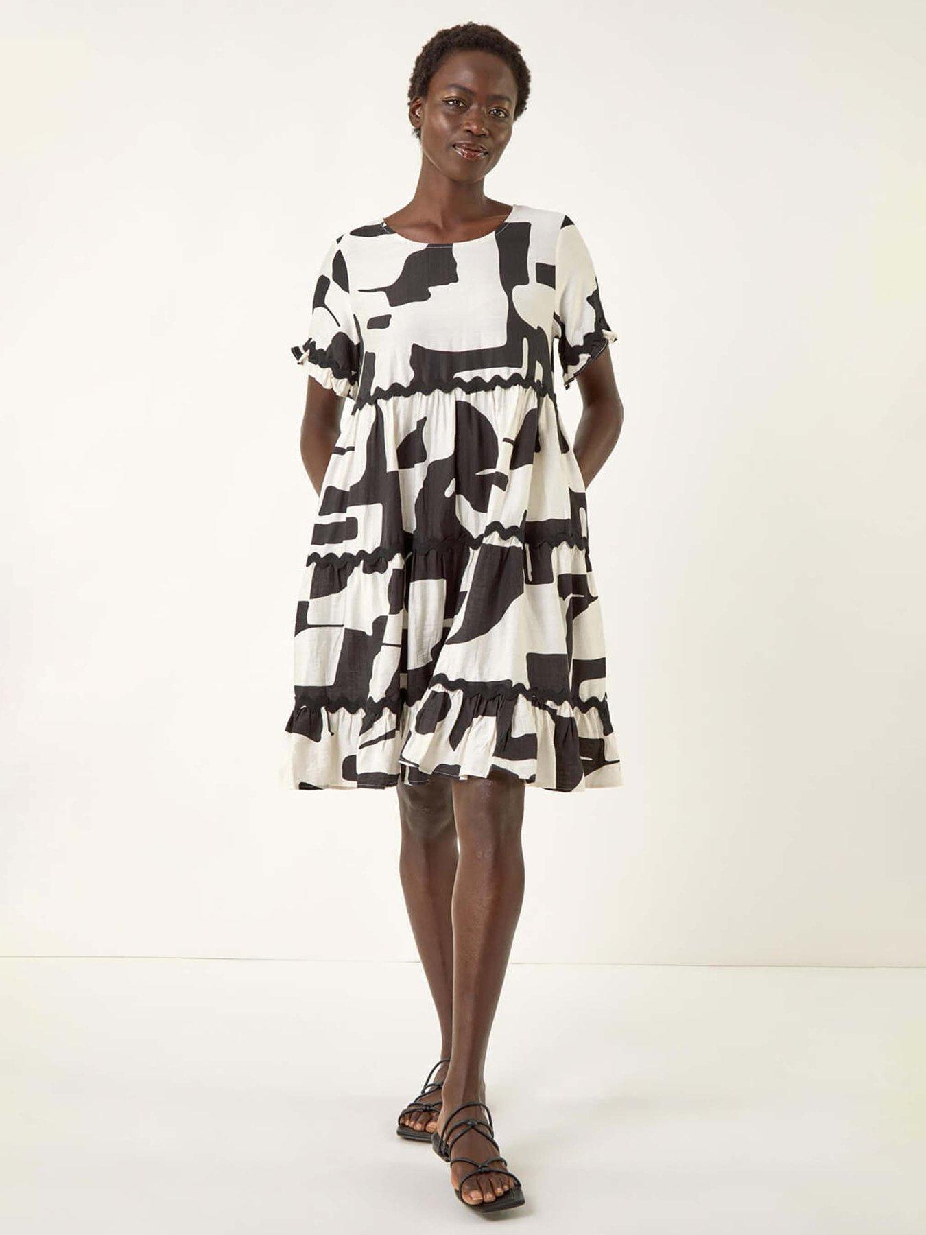 undefined Ric Rac Print Smock Dress - Black