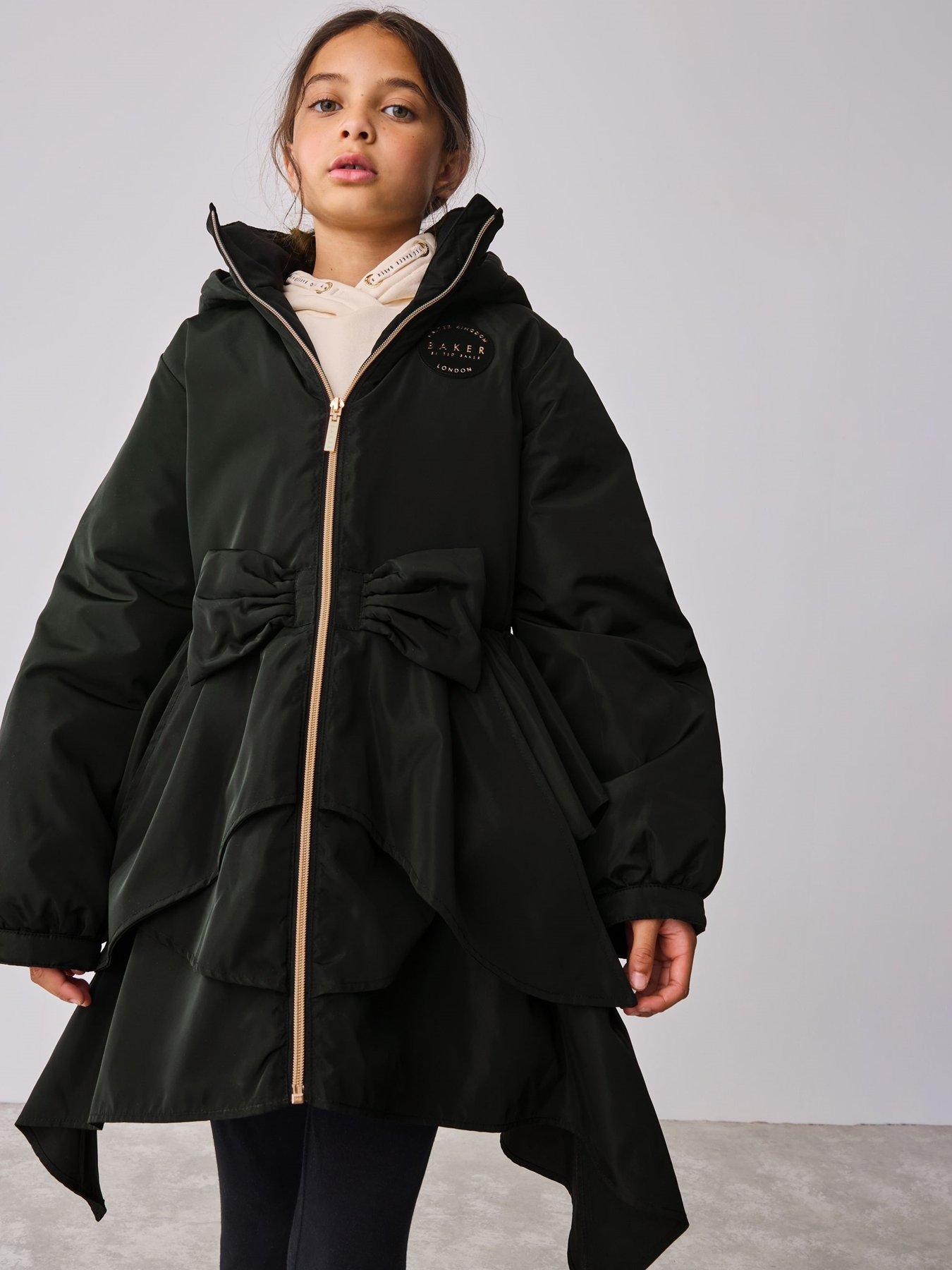 undefined Older Girls Bow Coat - Black