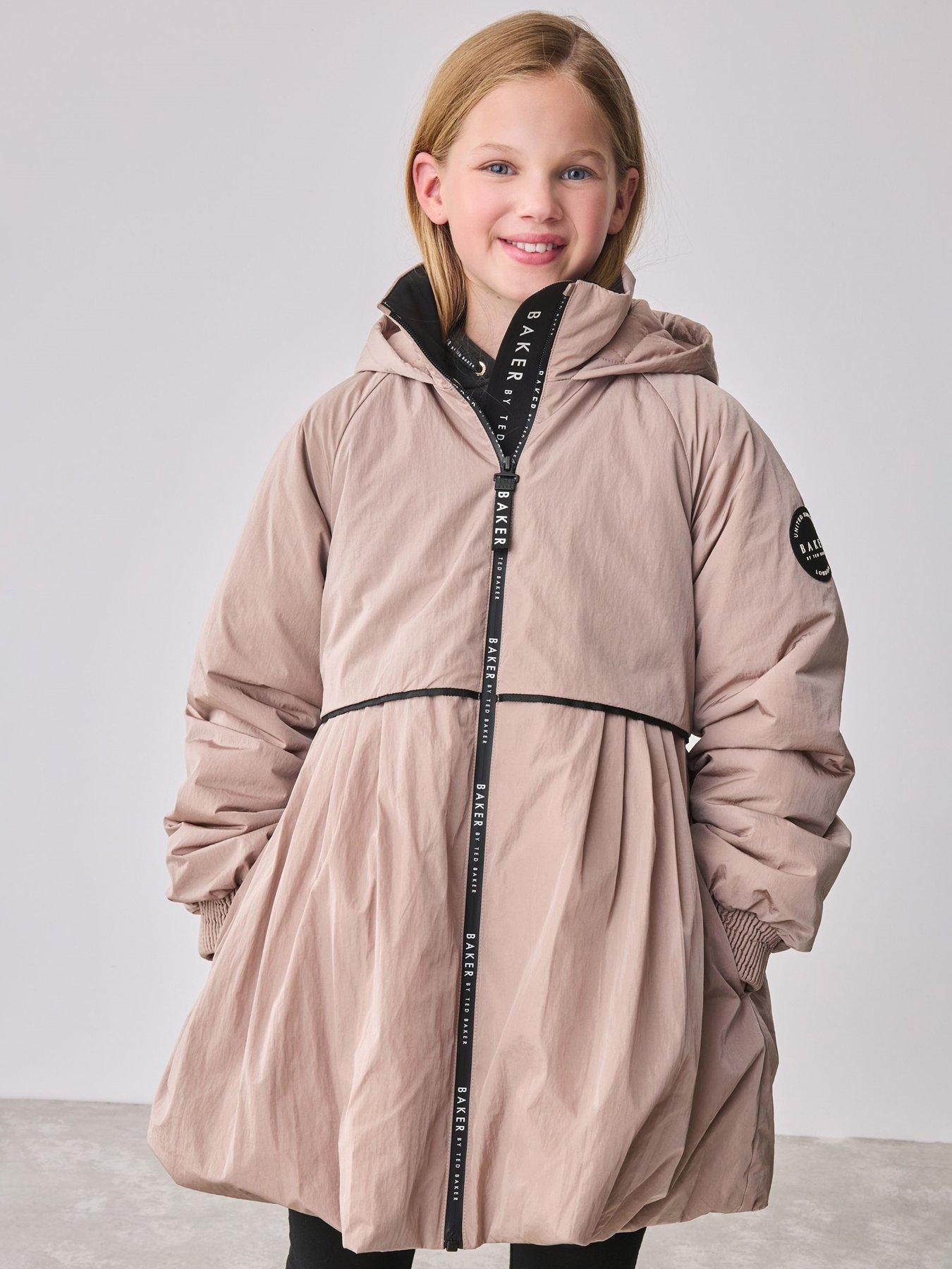 undefined Girls Pleated Coat - Beige / Pink