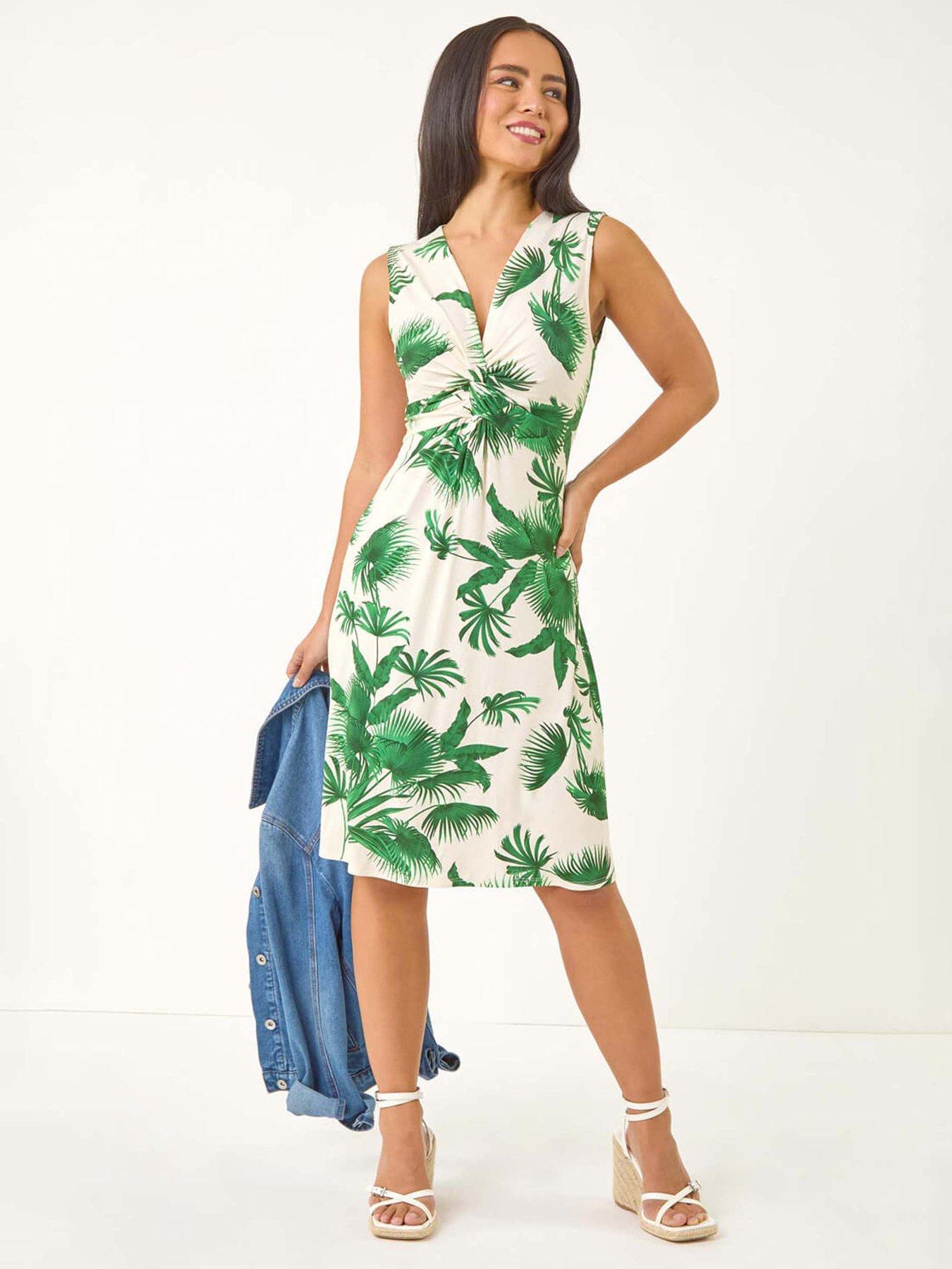 Roman Petite Tropical Twist Front Dress - Green