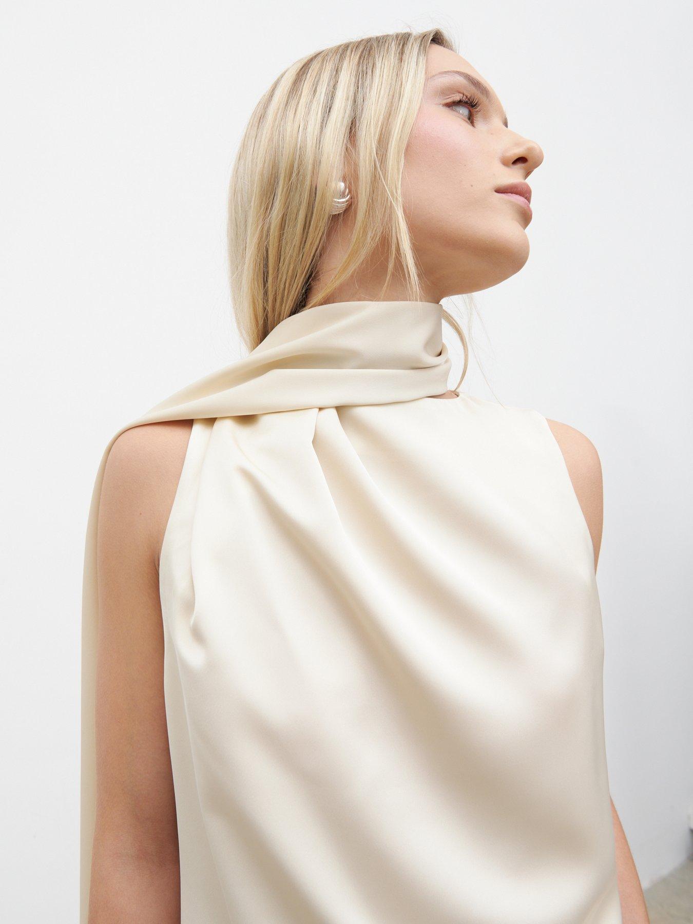 Pretty Lavish Breya Scarf Satin Top - Cream