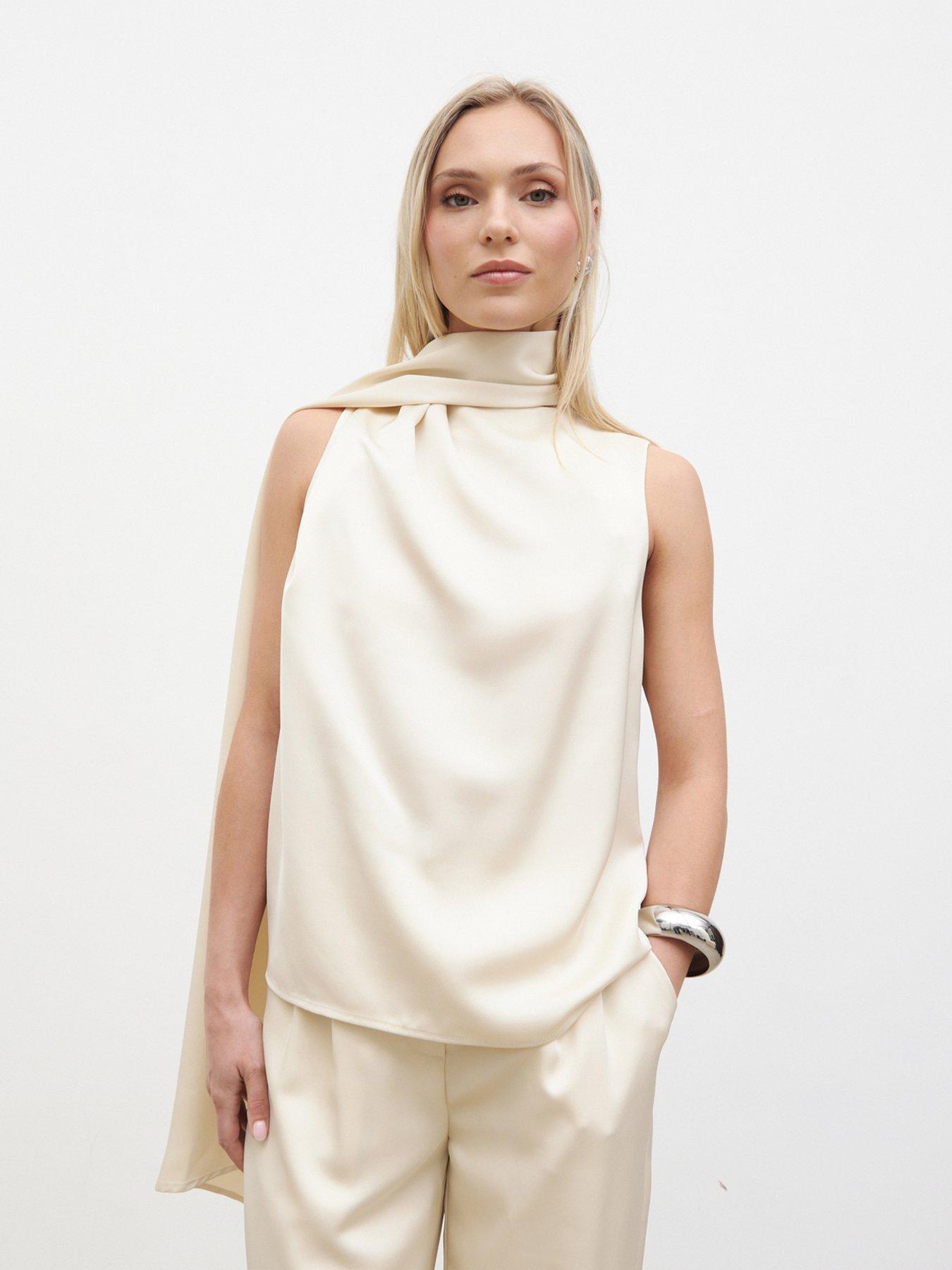 Pretty Lavish Breya Scarf Satin Top - Cream