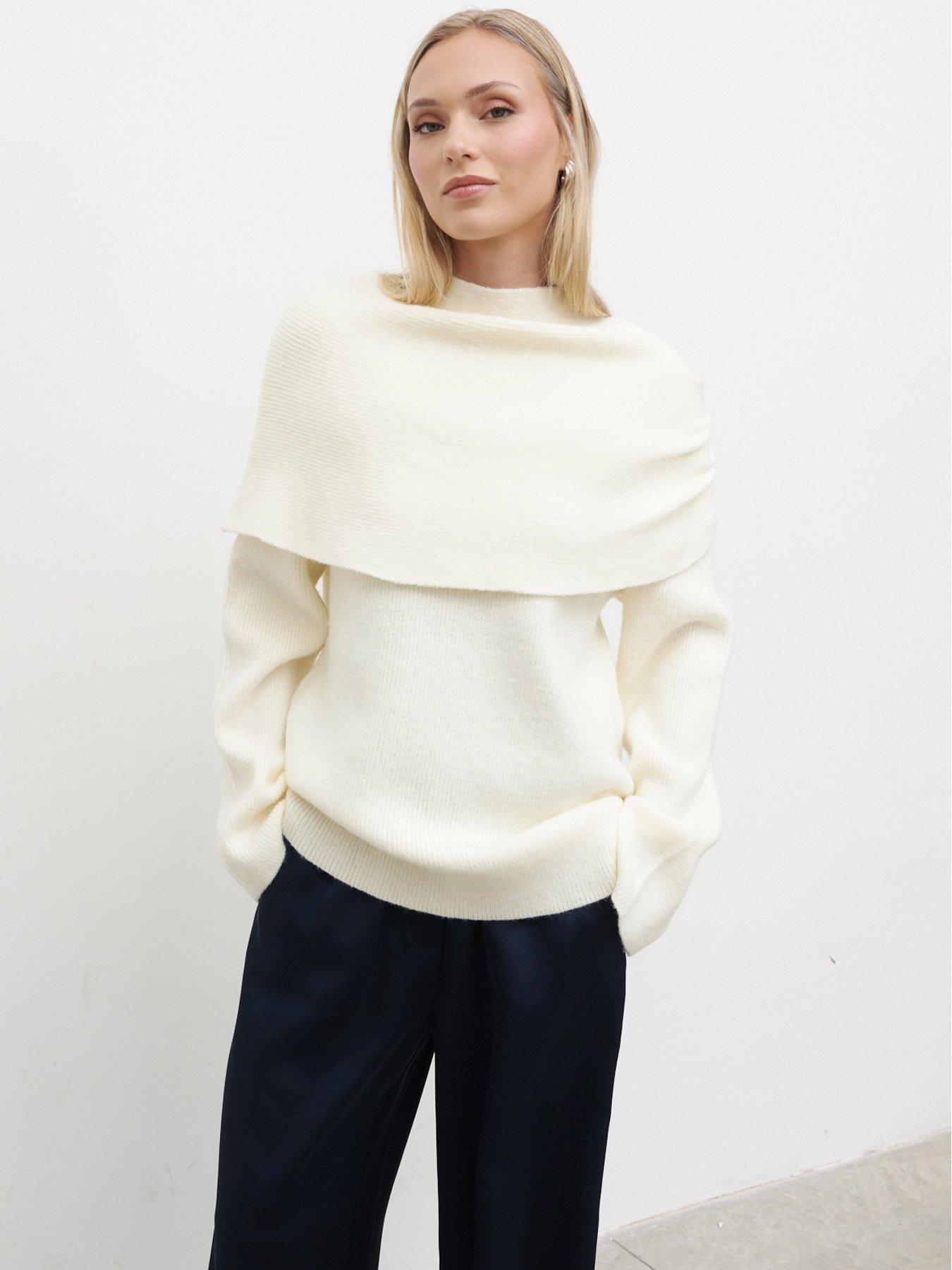 Pretty Lavish Tarla Exaggerated Collar Knit Top - Cream
