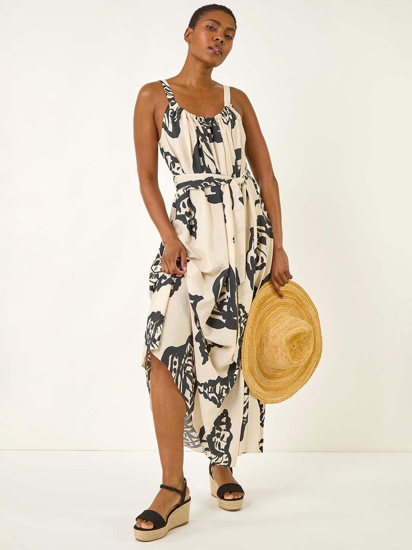 undefined Strappy Shell Print Maxi Dress - Ivory