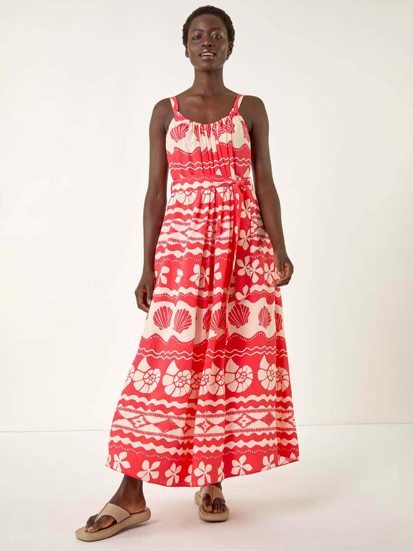 undefined Shell Print Strap Maxi Dress - Red
