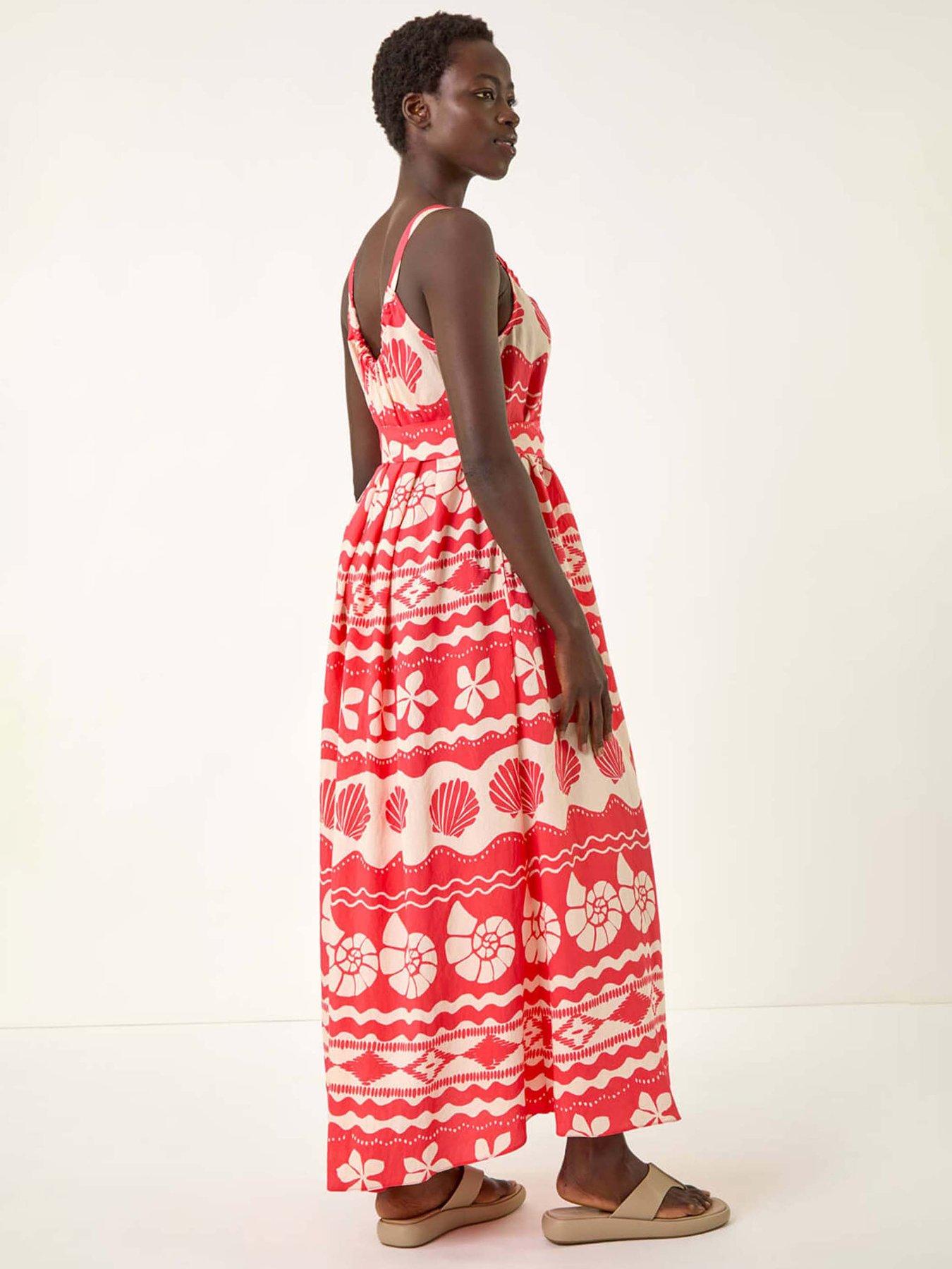 Image 2 of 5 of Roman Shell Print Strap Maxi Dress - Red