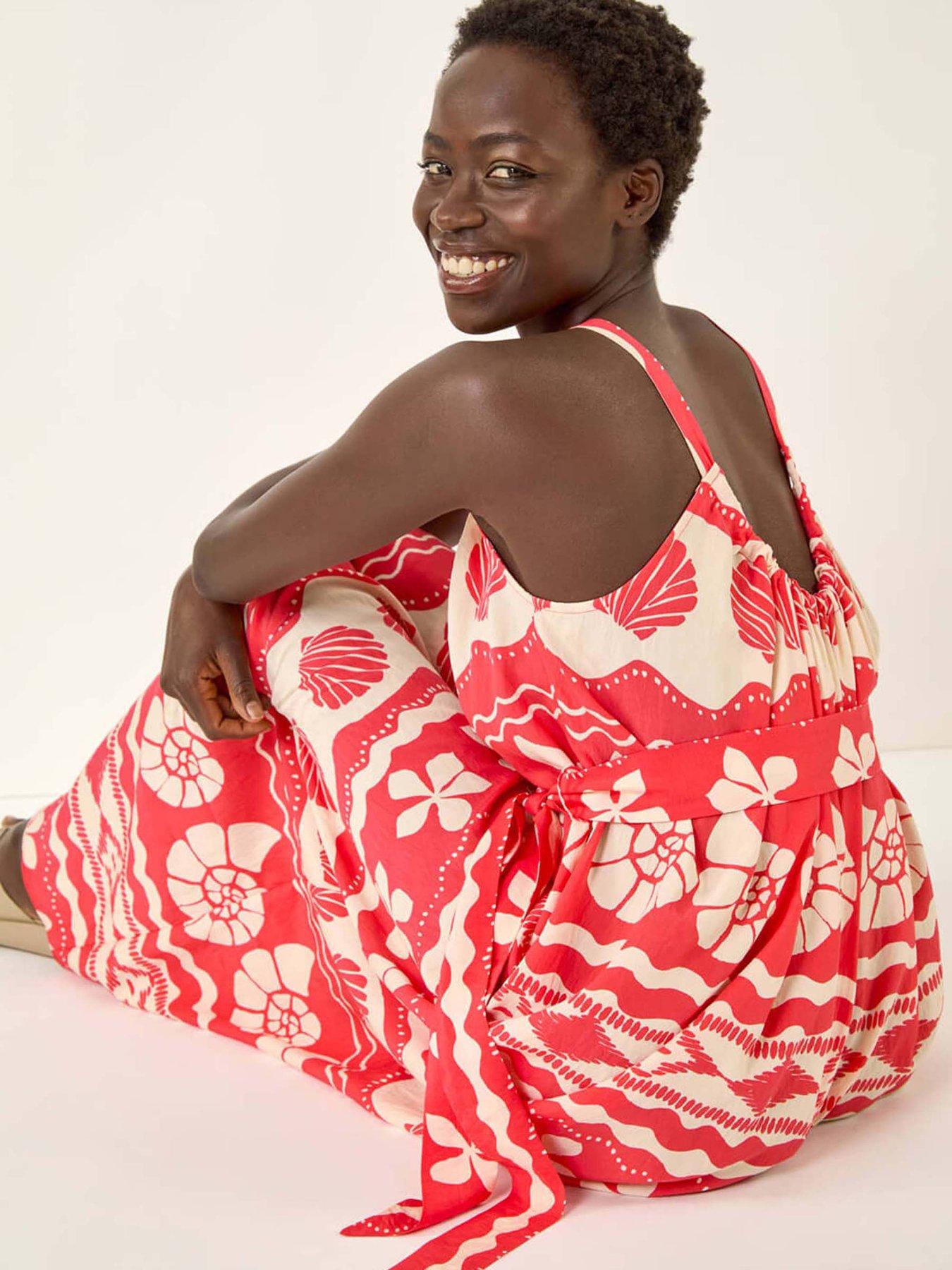 Image 4 of 5 of Roman Shell Print Strap Maxi Dress - Red