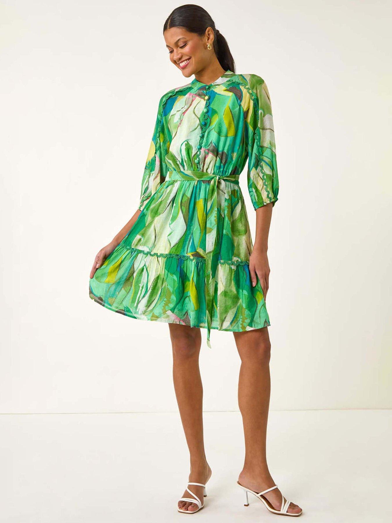 undefined Abstract Print Button Shirt Dress - Green