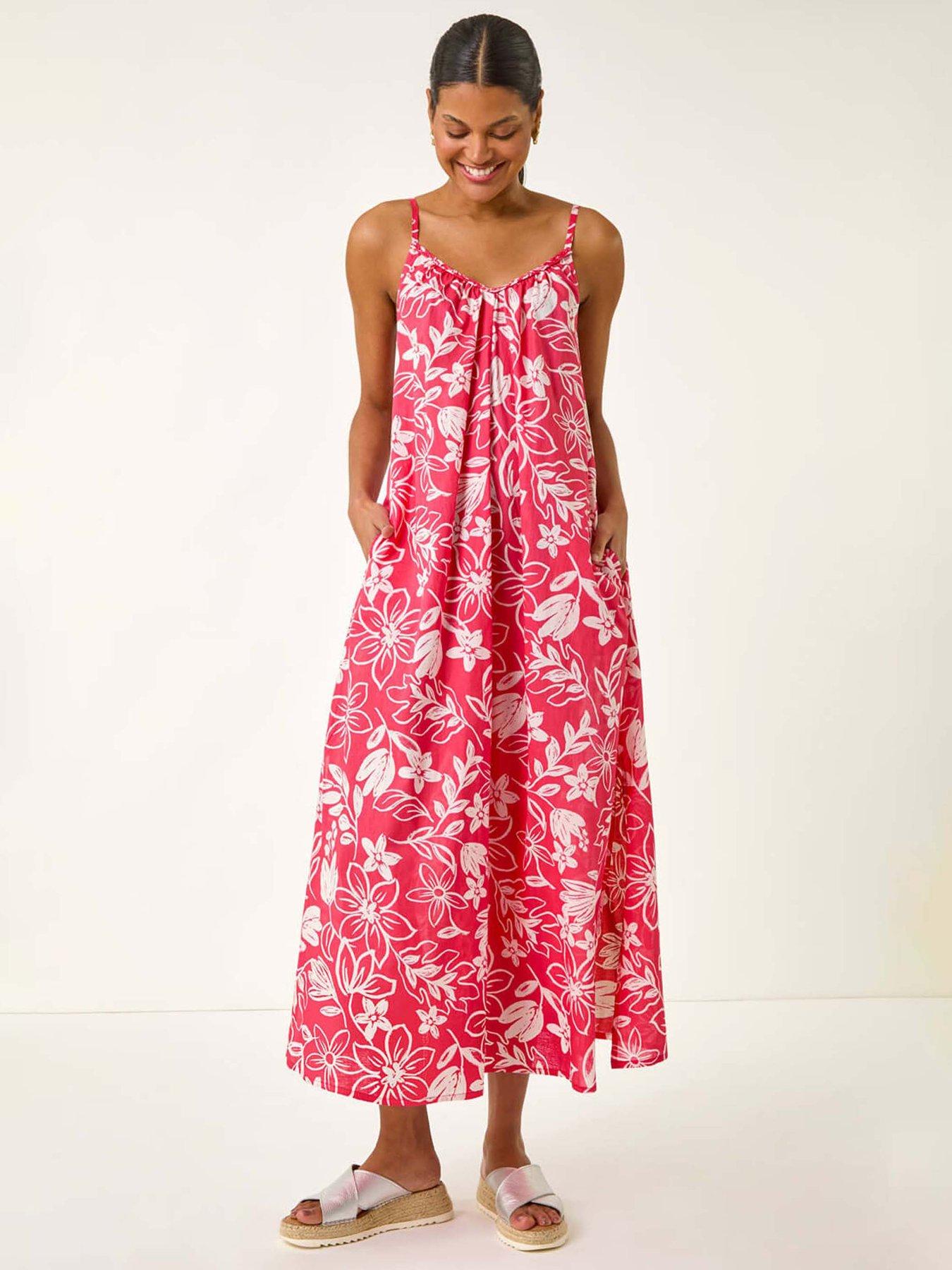 undefined Floral Strappy Maxi Dress - Coral