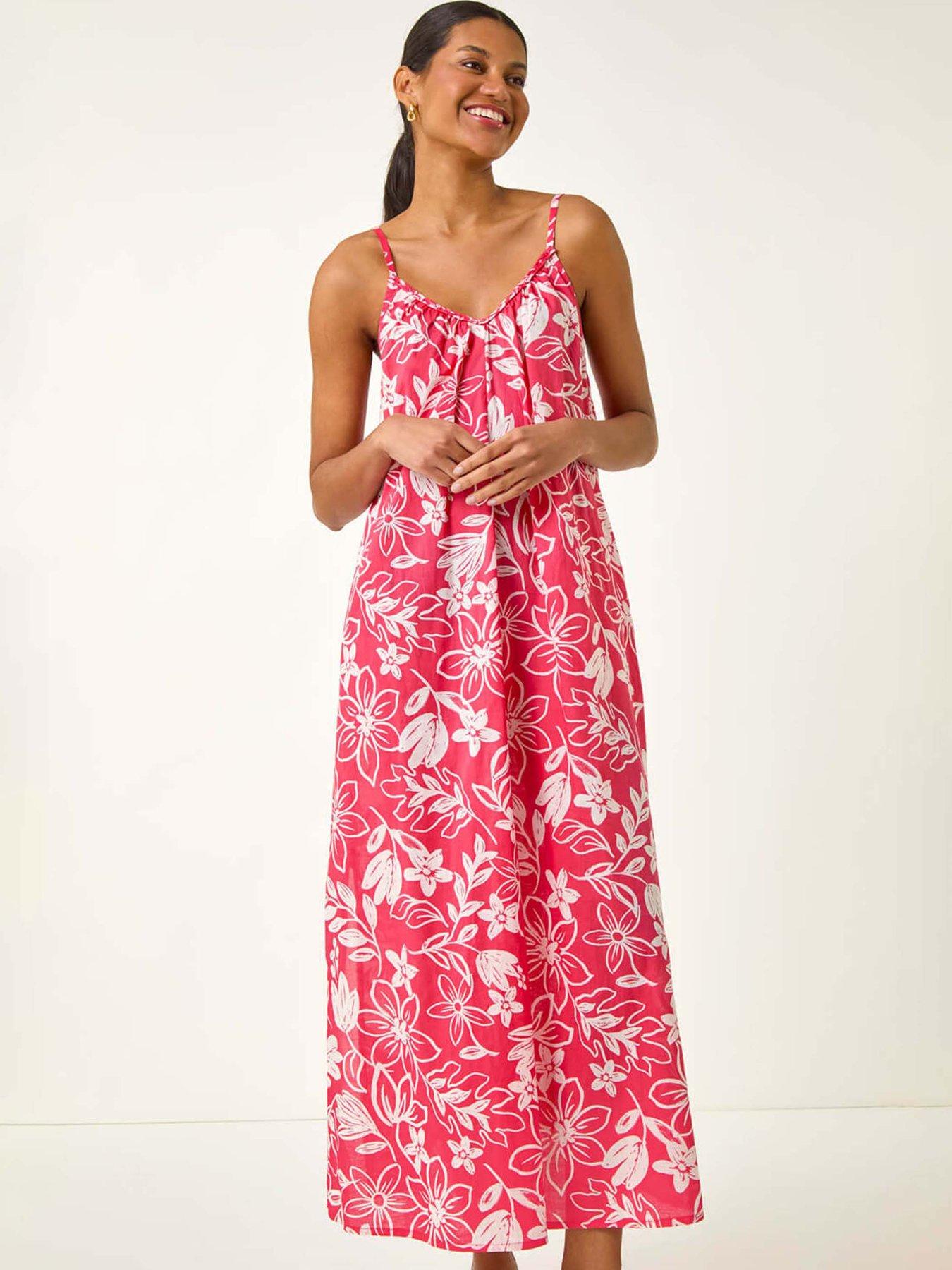 Image 3 of 5 of Roman Floral Strappy Maxi Dress - Coral