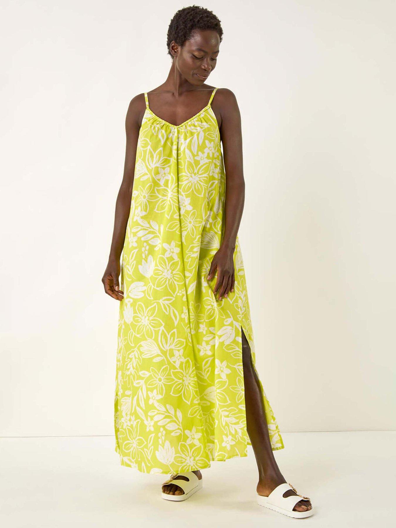 undefined Floral Strappy Maxi Dress - Lime