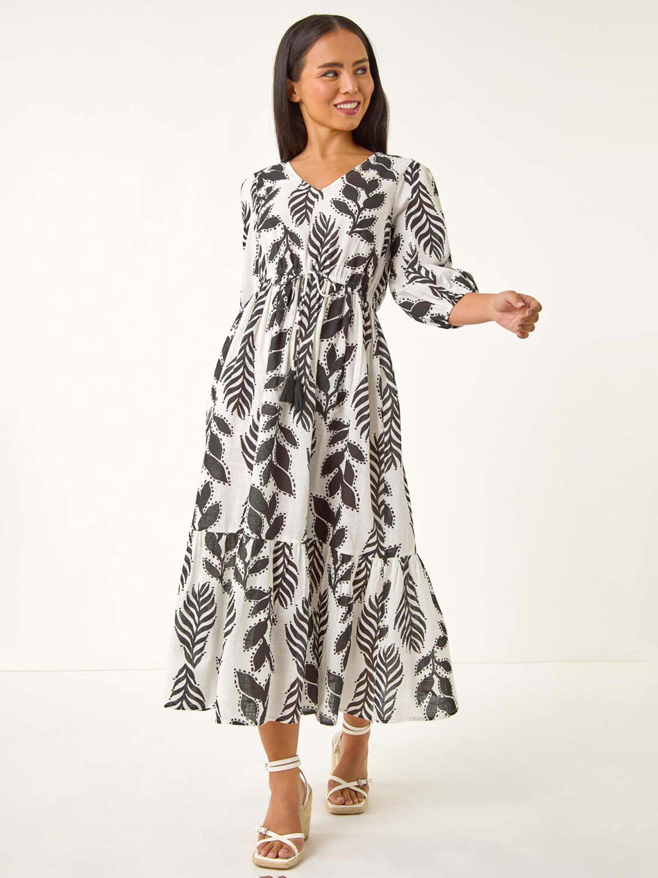 undefined Petite Abstract Leaf Midi Dress - Black