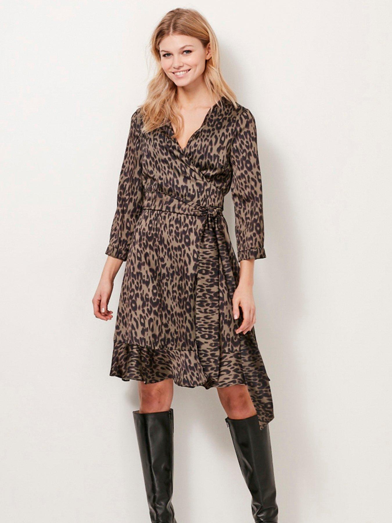 undefined Khaki Leopard Print Wrap Dress - Khaki