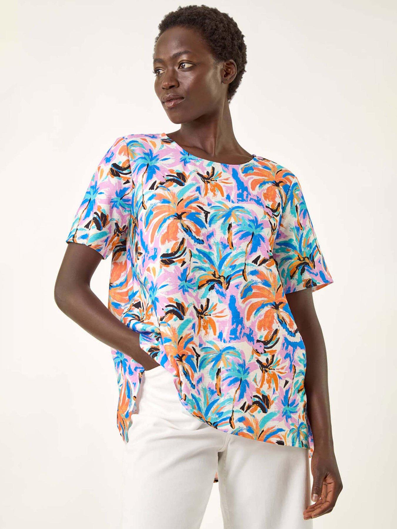 Roman Abstract Print Tunic Top - Blue