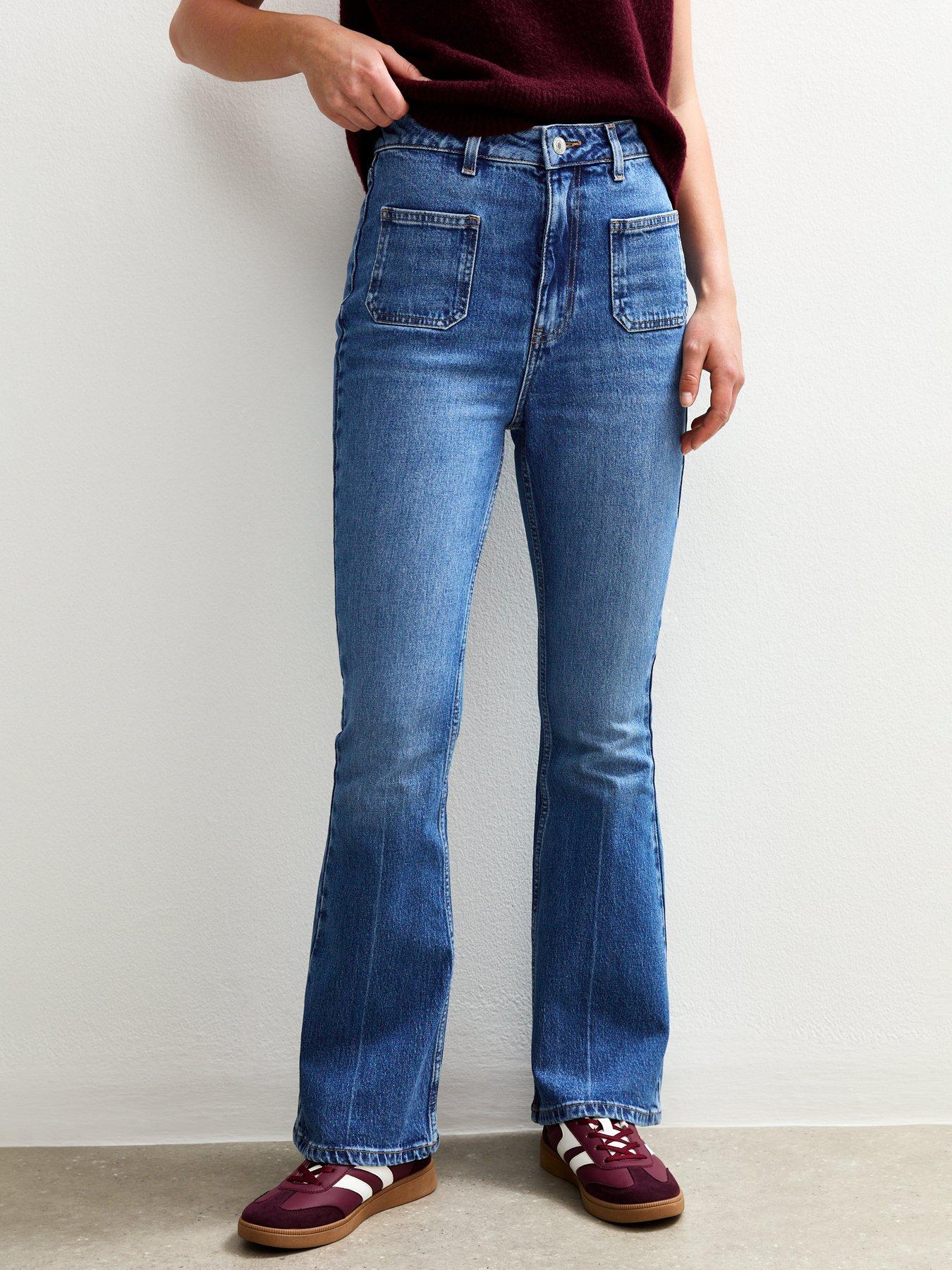 New Look Blue Patch Pocket Flared Denim Jeans