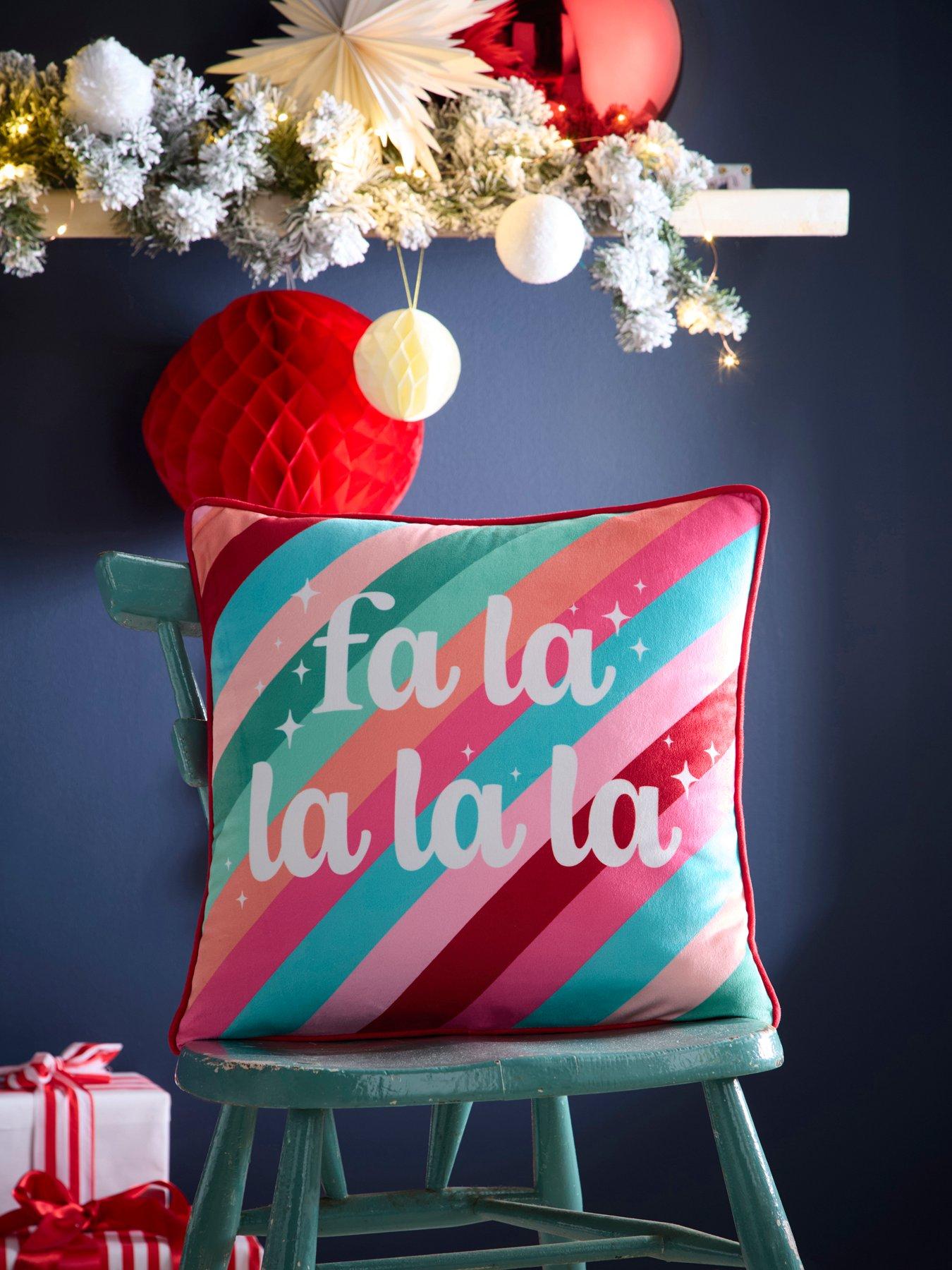 Fusion Unisex Multicolor 'Fa La La' -Festive Velvet Filled Cushion | Size: 43 Cm X 43 Cm - Image 5