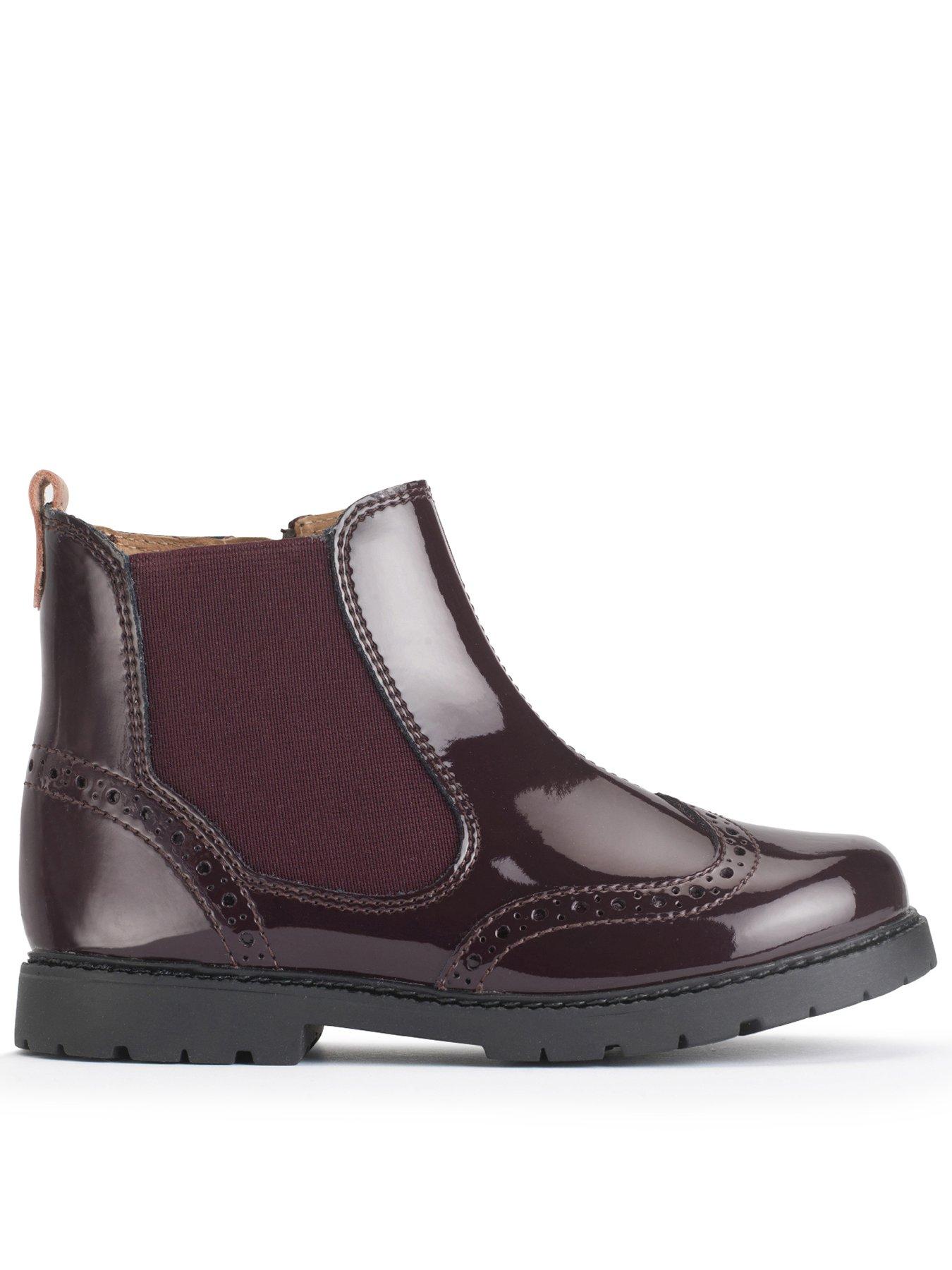 Start-rite Chelsea Older Girls Burgundy Patent Zip Up Ankle Boots - Red