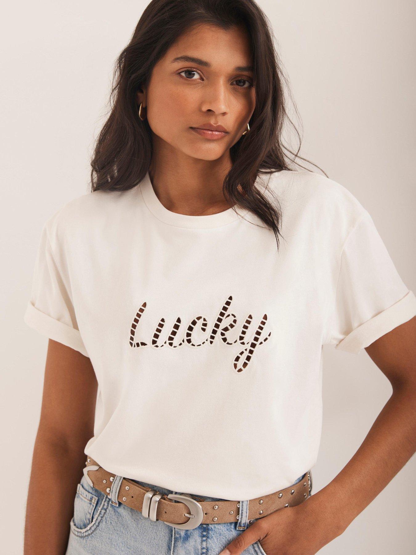 undefined Eyelet Graphic T-Shirt - Cream