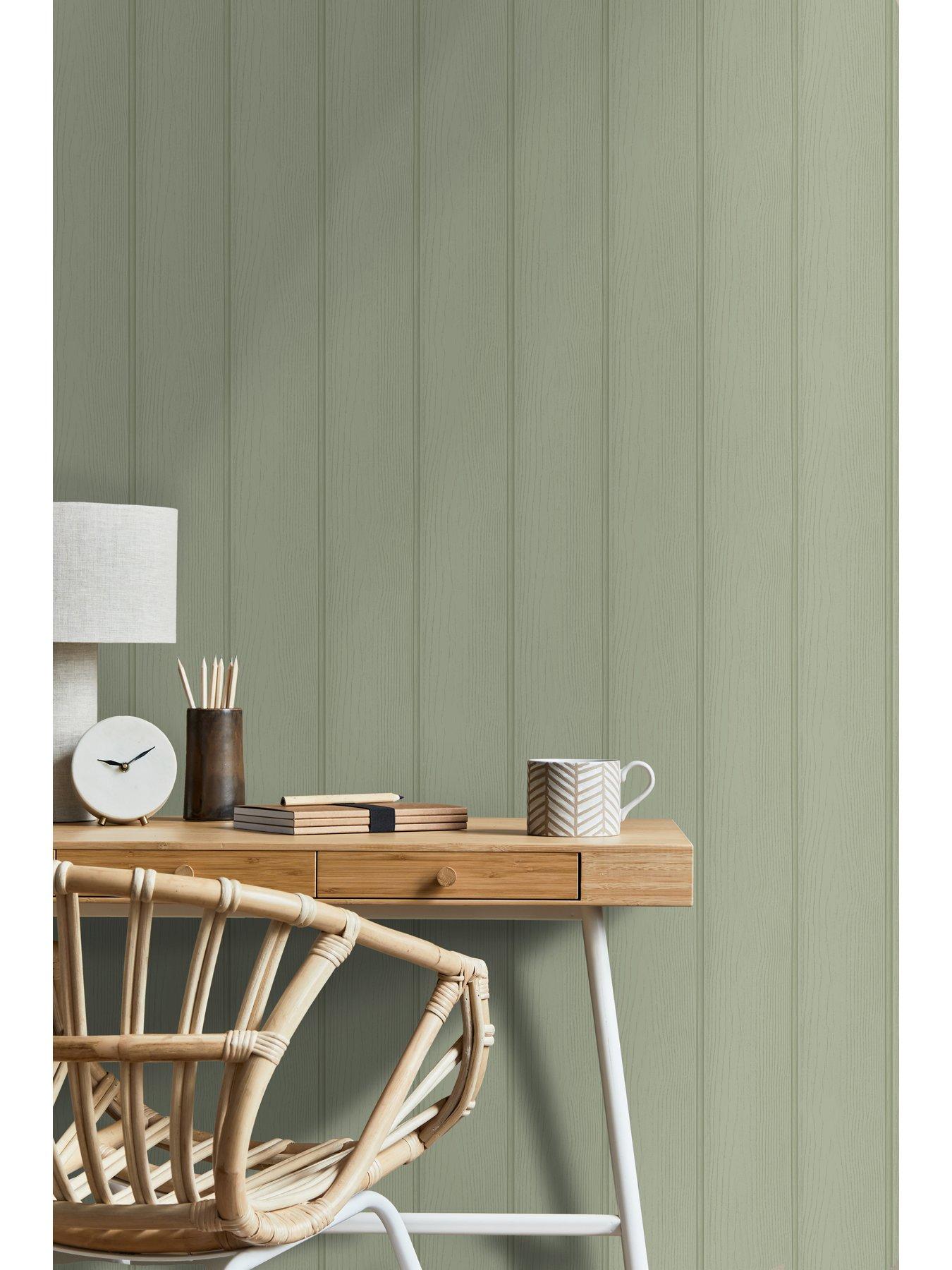 Image 3 of 6 of Holden Decor Tongue &amp; Groove Wallpaper - Sage Green