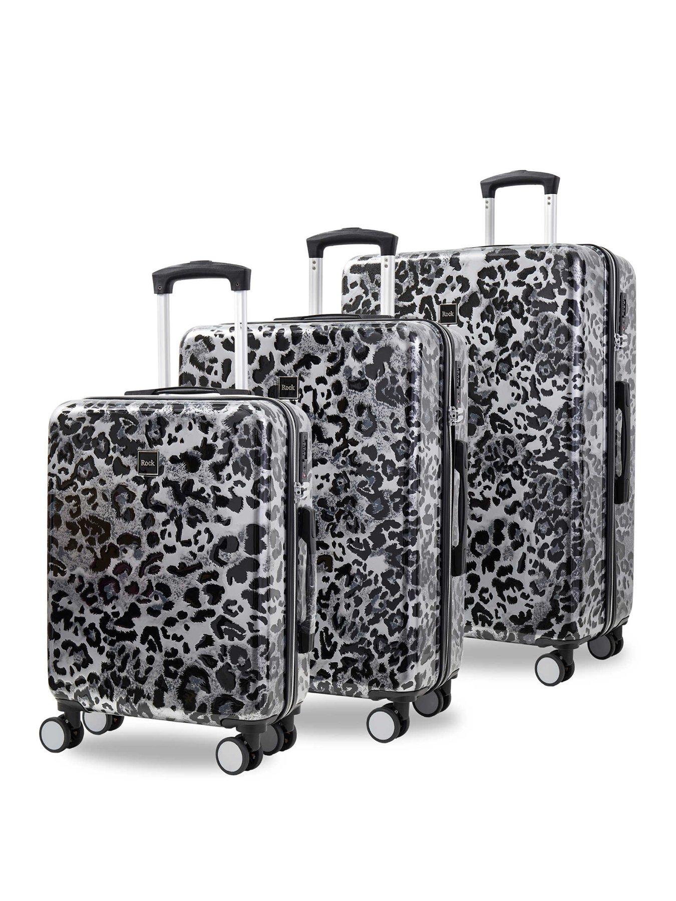 Image 1 of 5 of Rock Luggage Savannah Silver Leopard Print Suitcase 3pc Set