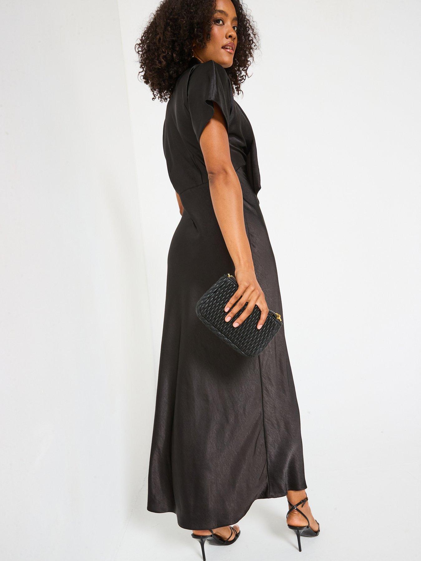 Image 2 of 6 of V by Very Satin Tie Neck Maxi Dress -&nbsp;Black