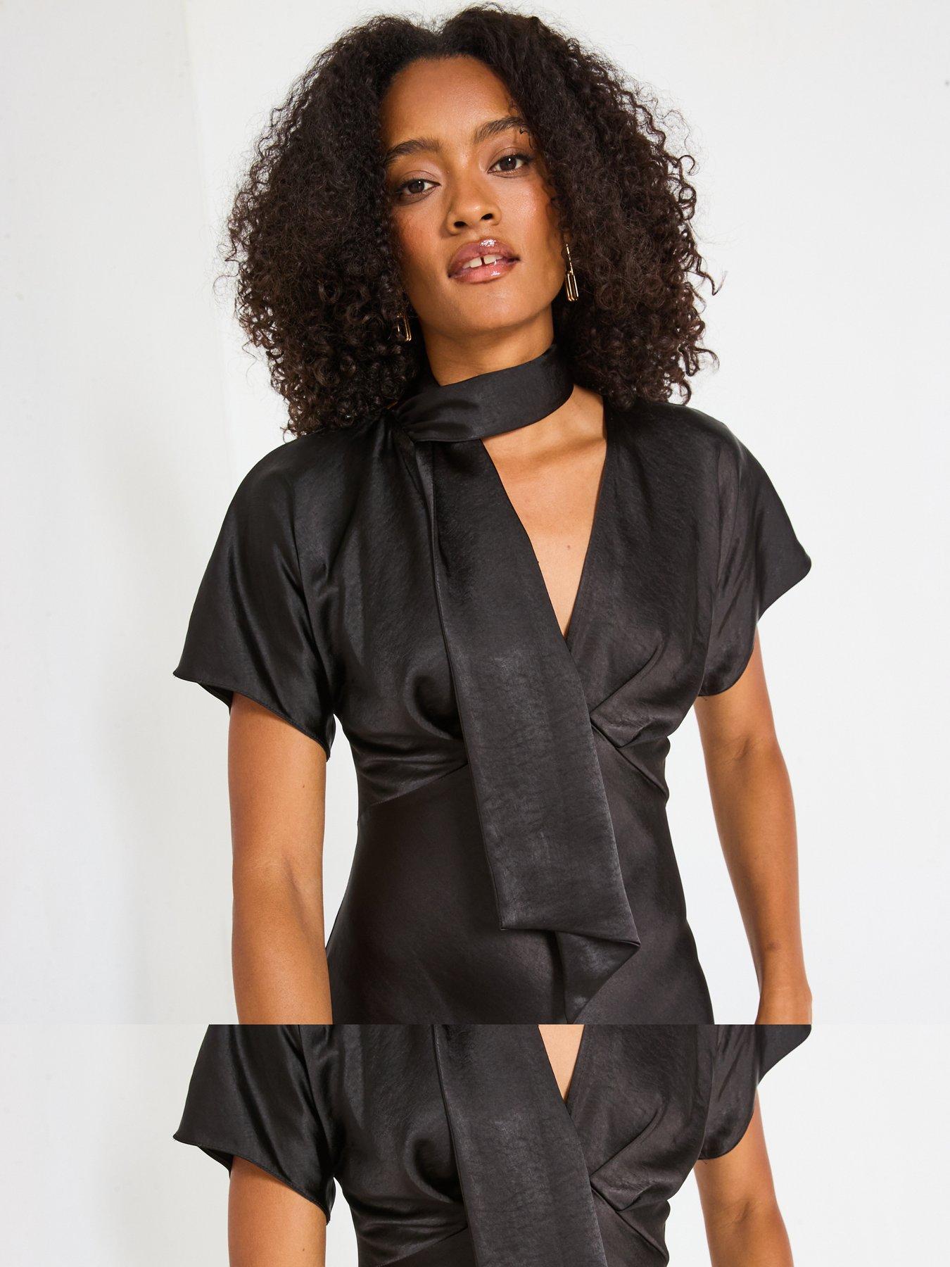 Image 5 of 6 of V by Very Satin Tie Neck Maxi Dress -&nbsp;Black