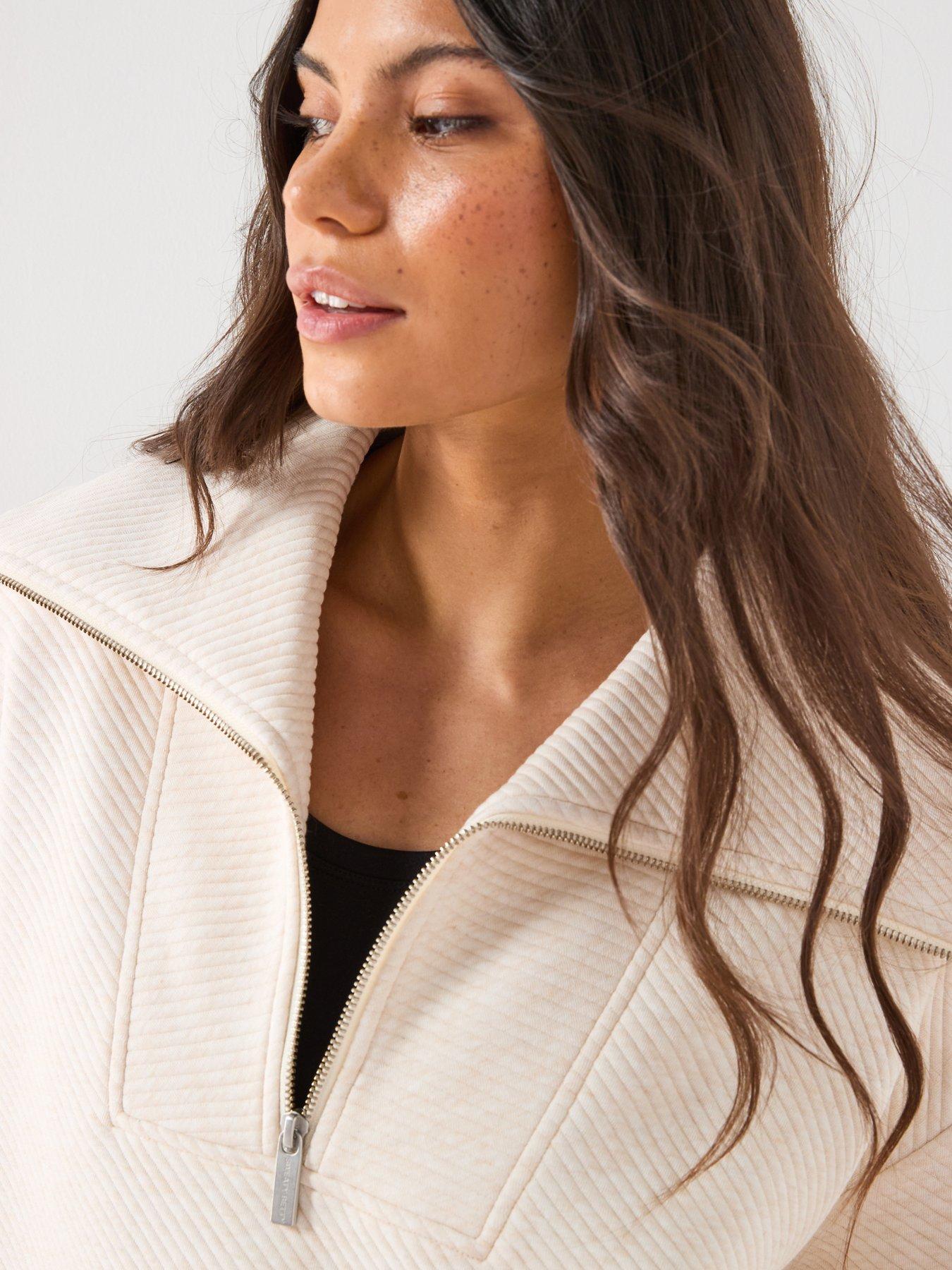 Sweat Polaire Sweaty Betty Femme, Beige, Taille S, Col Rond, Manches Raglan, Coton