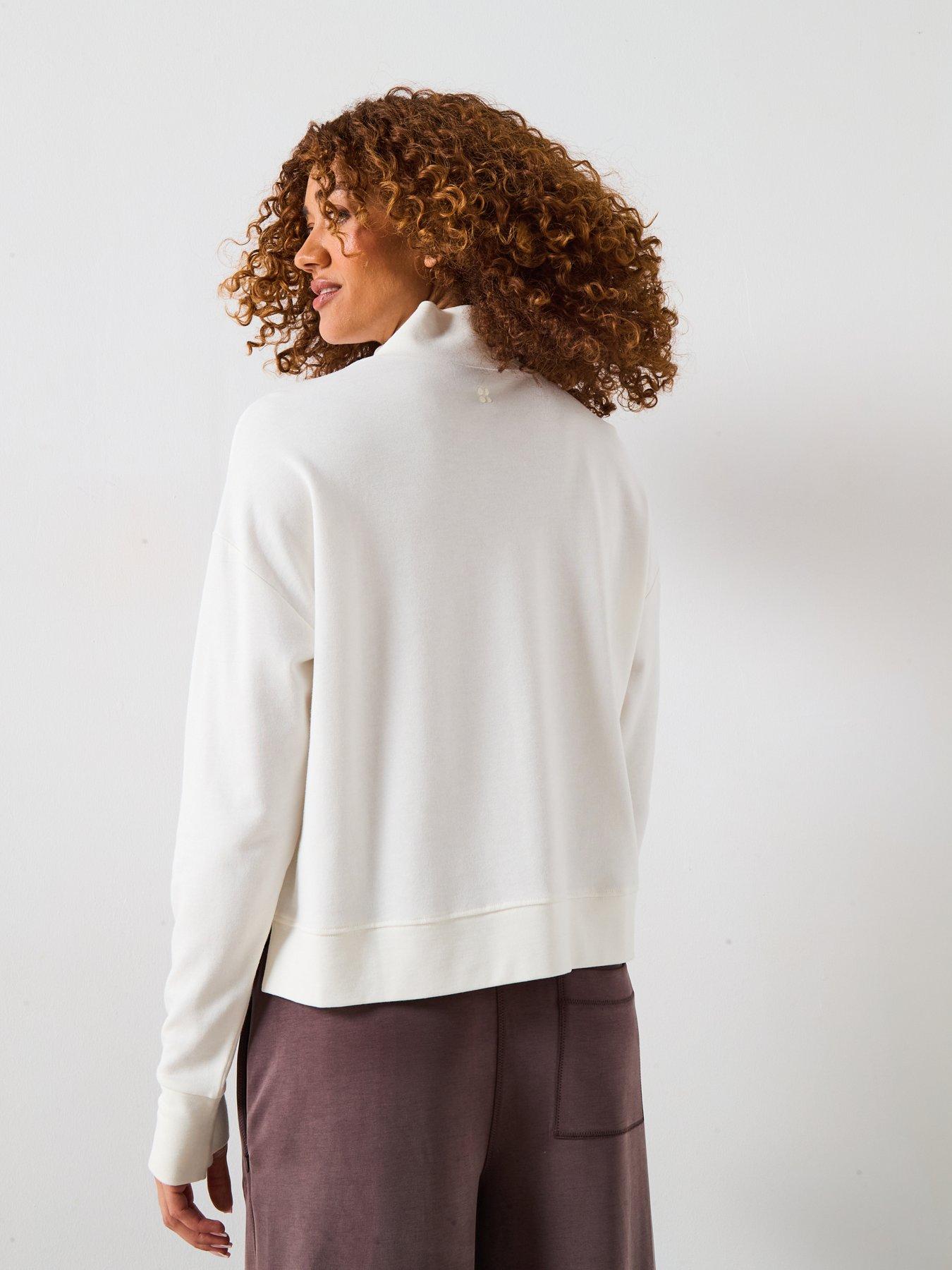 Image 2 of 6 of Sweaty Betty Womens Training After Class Funnel Neck Sweatshirt - White