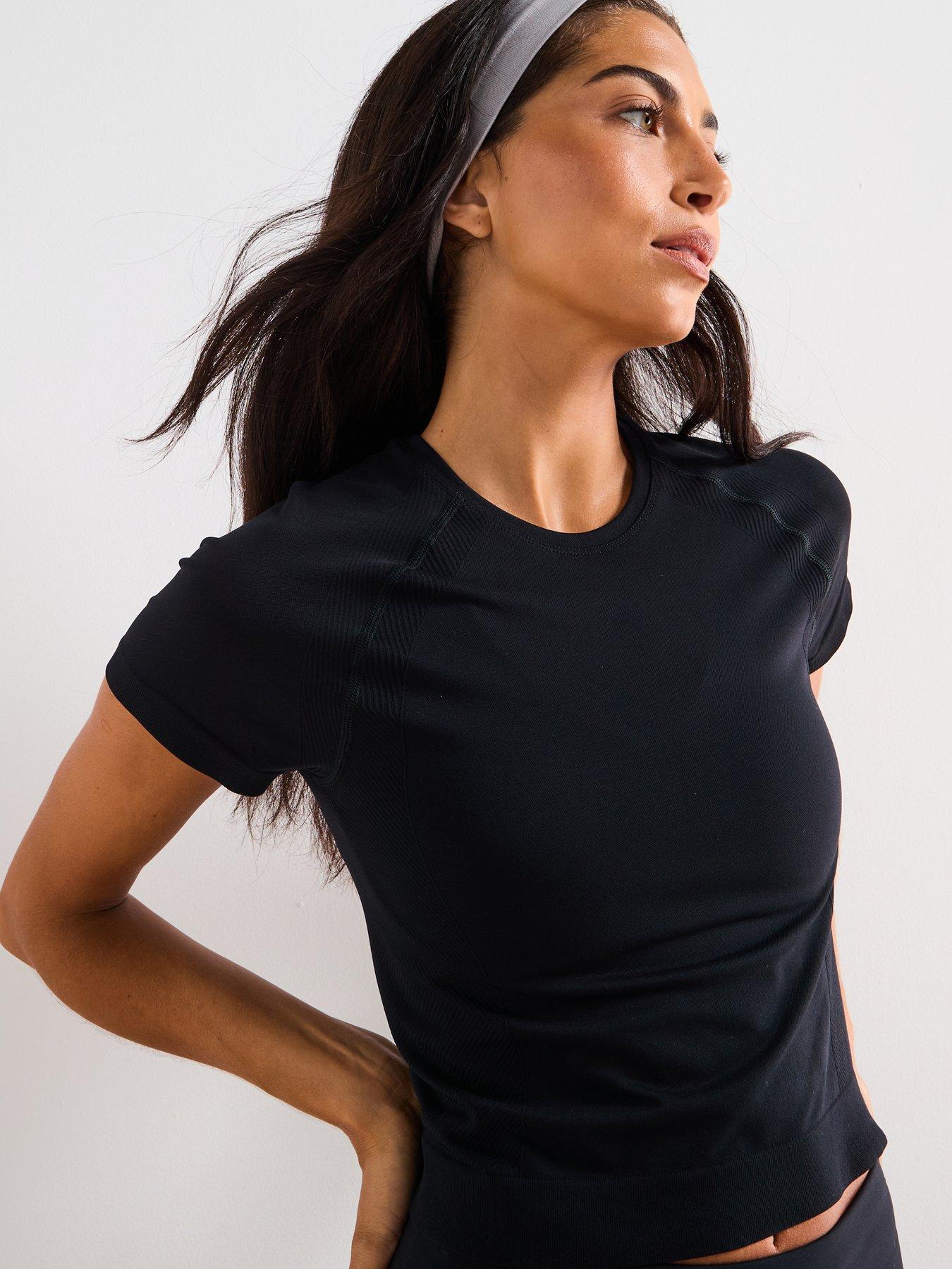 Sweaty Betty Womens Training Athlete Crop Seamless Workout T-Shirt - Black