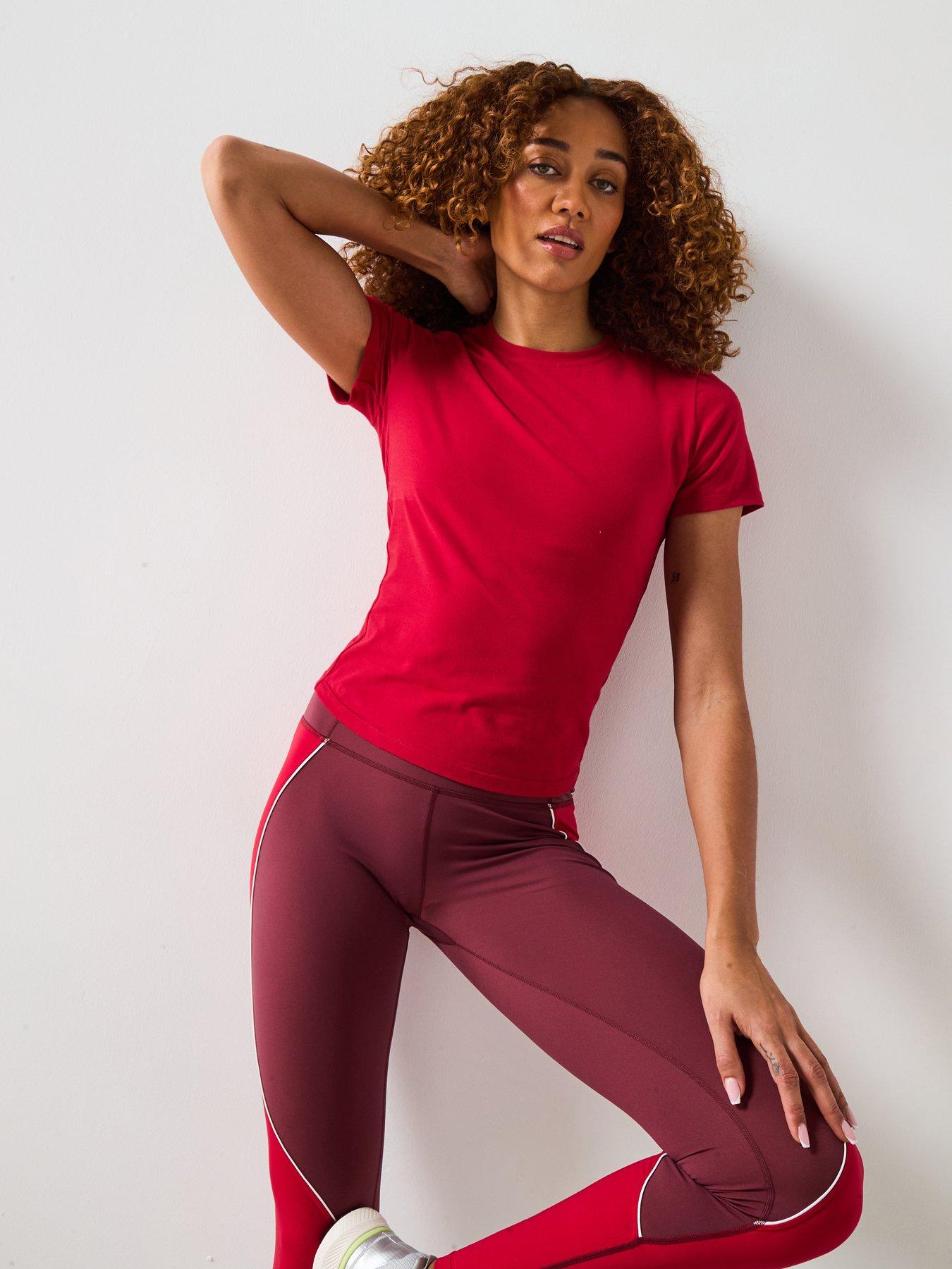 undefined Womens Slim Fit Training Essential Sculpt Short Sleeve Top - Red
