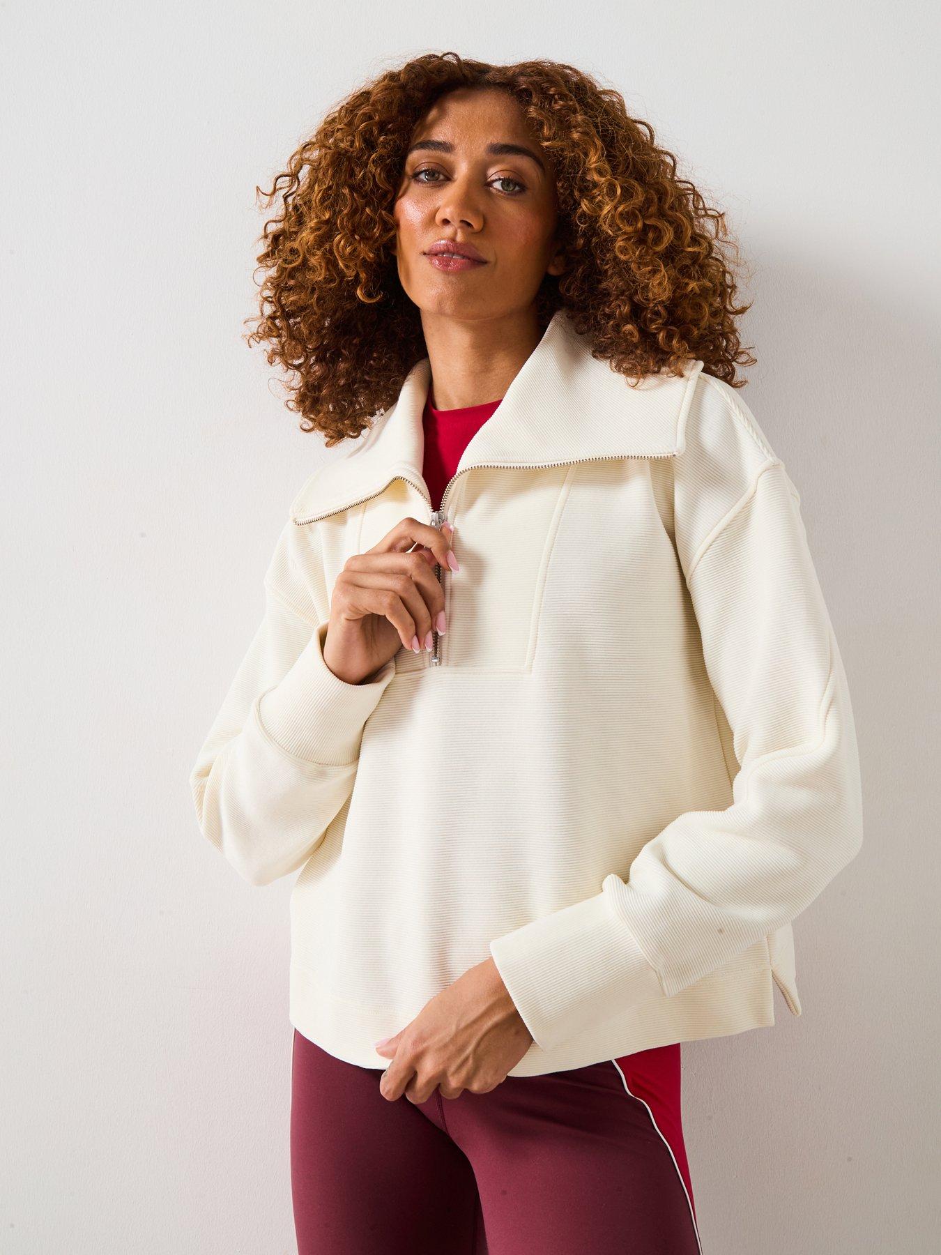 undefined Womens Training Peaceful Rib Half Zip Cropped Sweatshirt - White