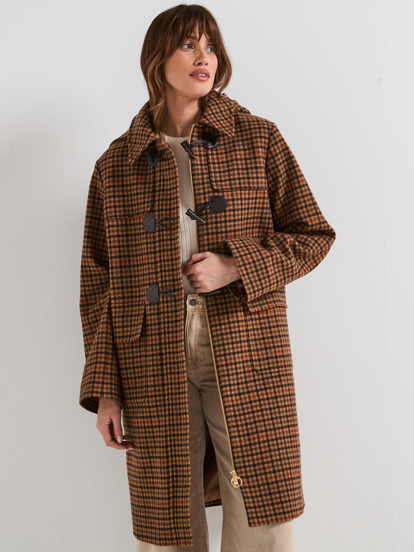 undefined Melody Check Wool Duffle Coat - Brown