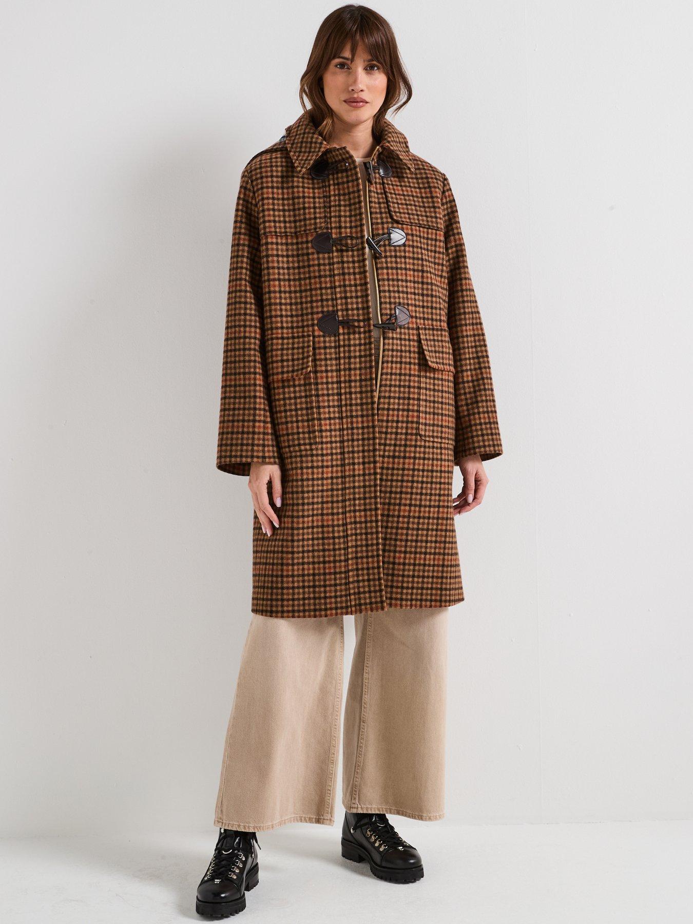 Image 3 of 6 of Barbour Melody Check Wool Duffle Coat - Brown