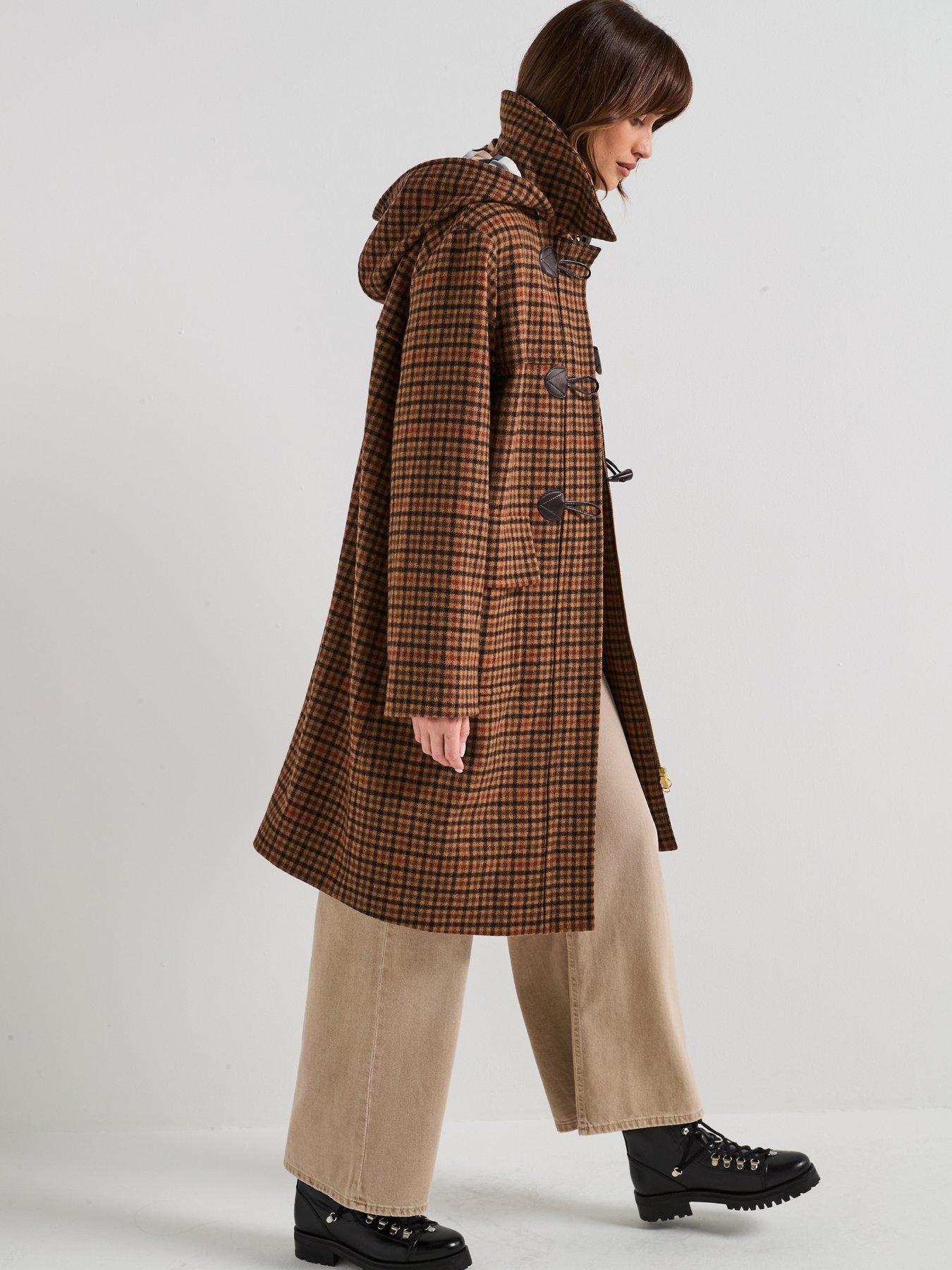 Image 4 of 6 of Barbour Melody Check Wool Duffle Coat - Brown