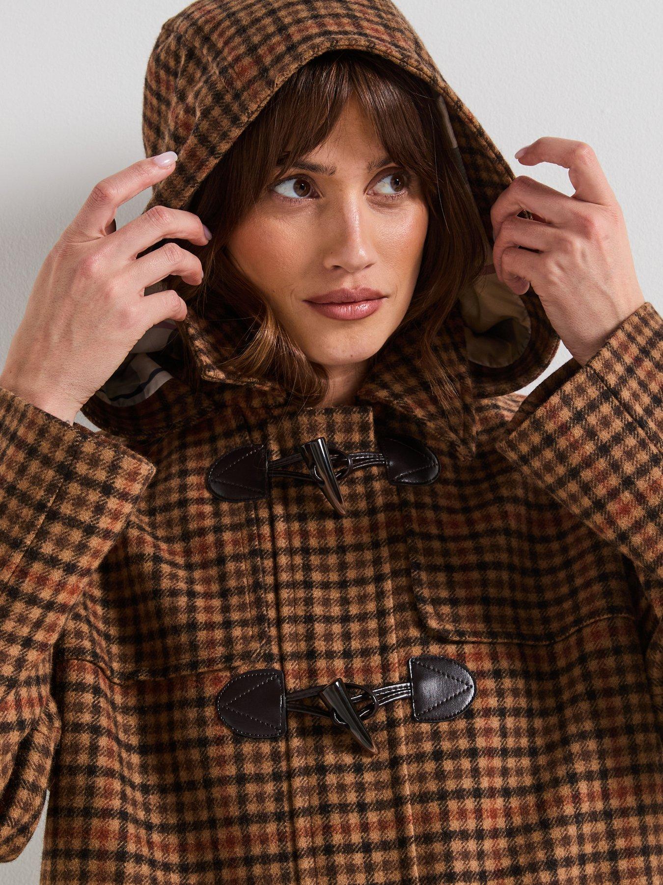 Image 5 of 6 of Barbour Melody Check Wool Duffle Coat - Brown
