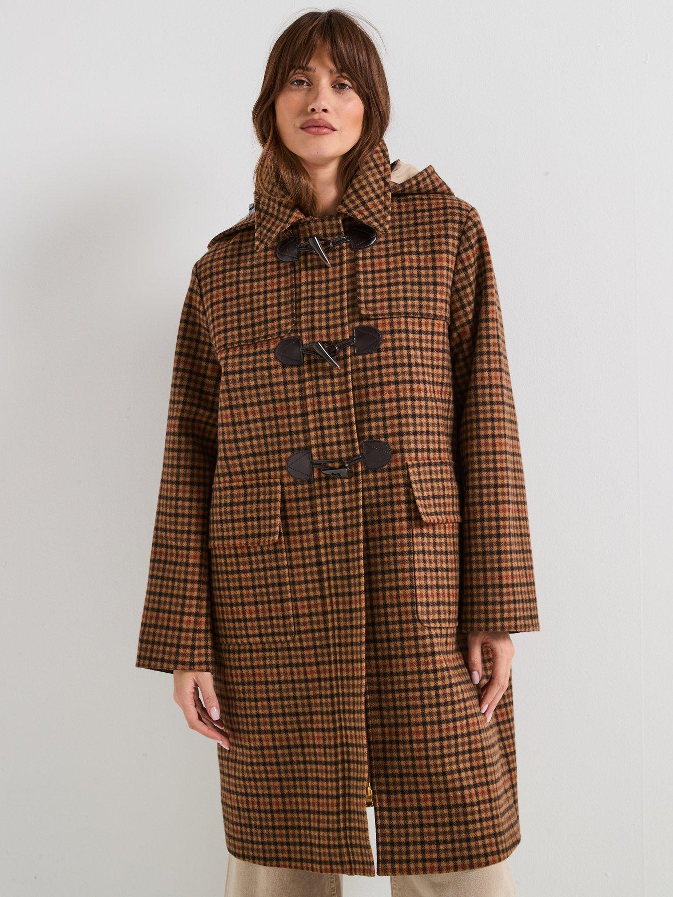 Image 6 of 6 of Barbour Melody Check Wool Duffle Coat - Brown
