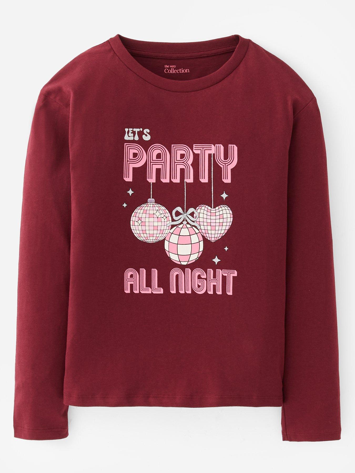 The Very Collection Girls Festive Disco Long Sleeve Top - Burgundy