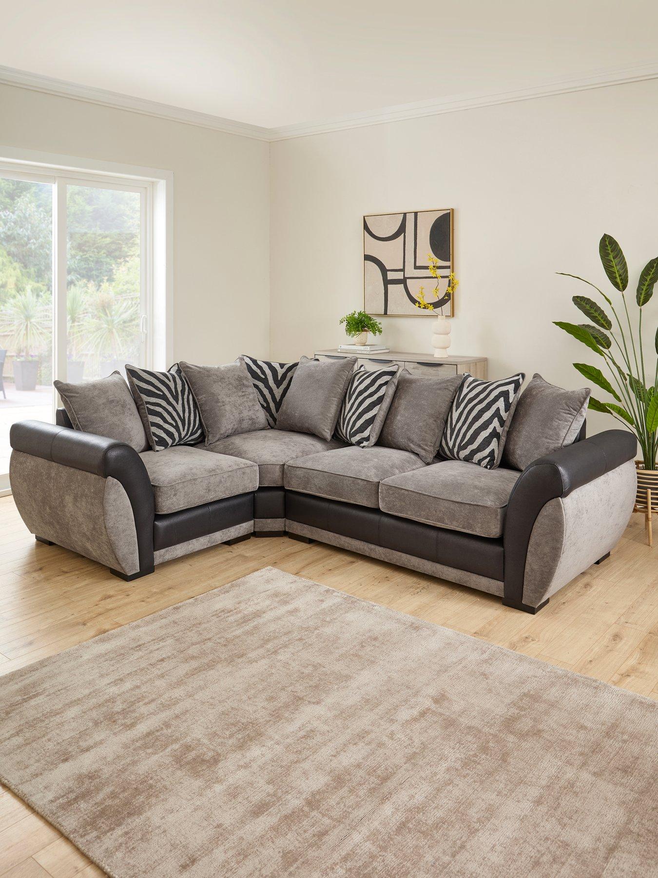 The Very Collection Nova Fabric/Faux Leather Left Hand Double Arm Corner Group Sofa - Grey/Black - FSC® Certified