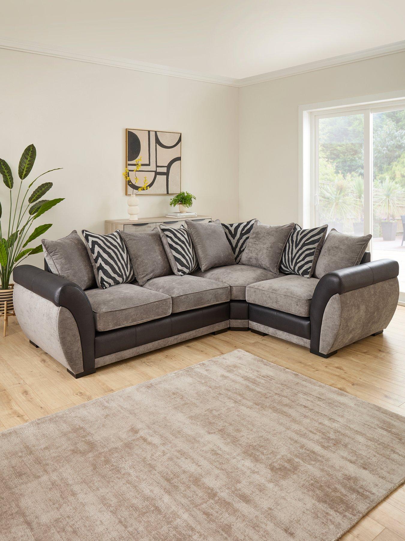 Image 1 of 7 of The Very Collection Nova Fabric/Faux Leather Right Hand Double Arm Corner Group Sofa - Grey/Black - FSC&reg; Certified