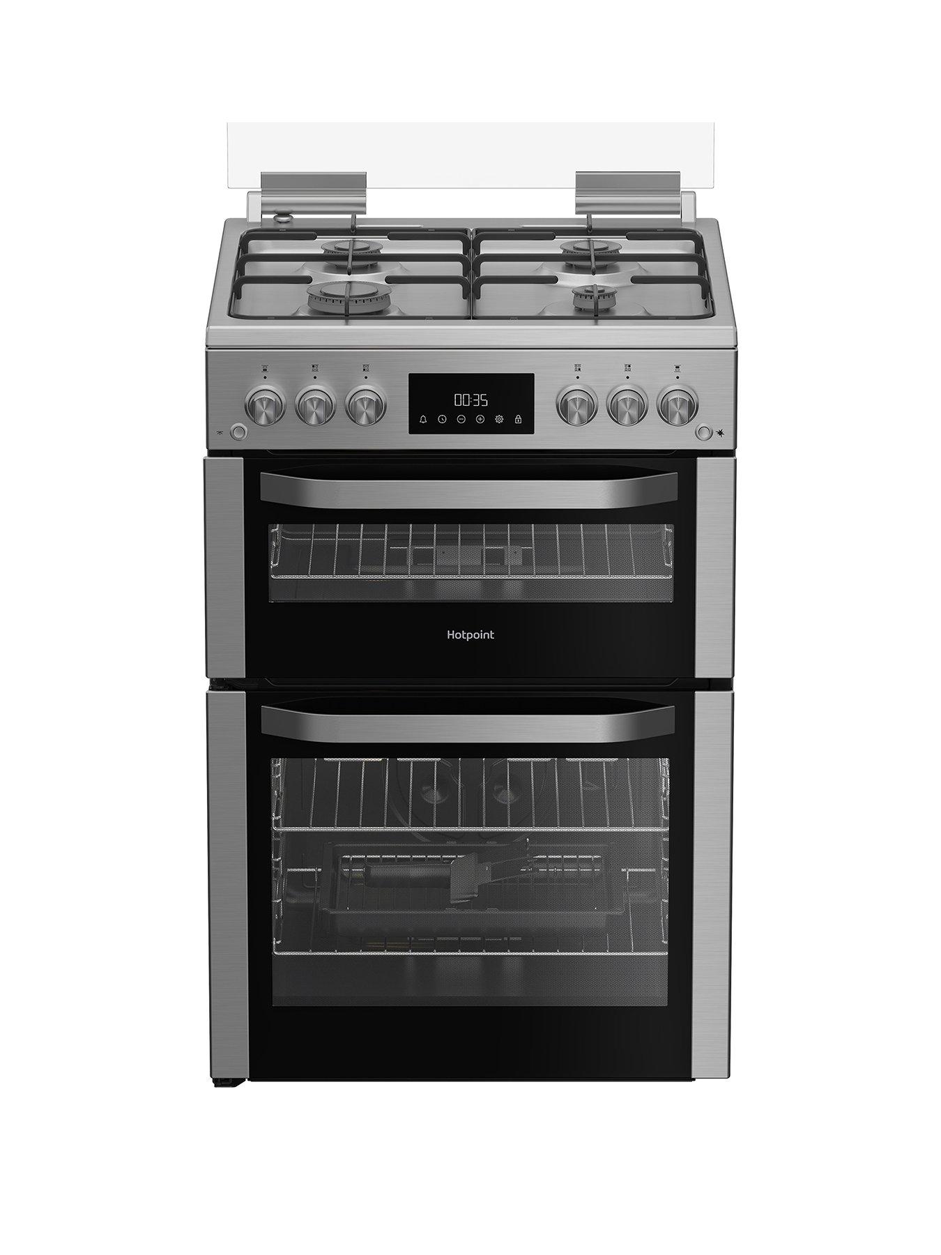 Hotpoint HDG6GDCX 60cm Gas Double Cooker with Glass Lid - Stainless Steel