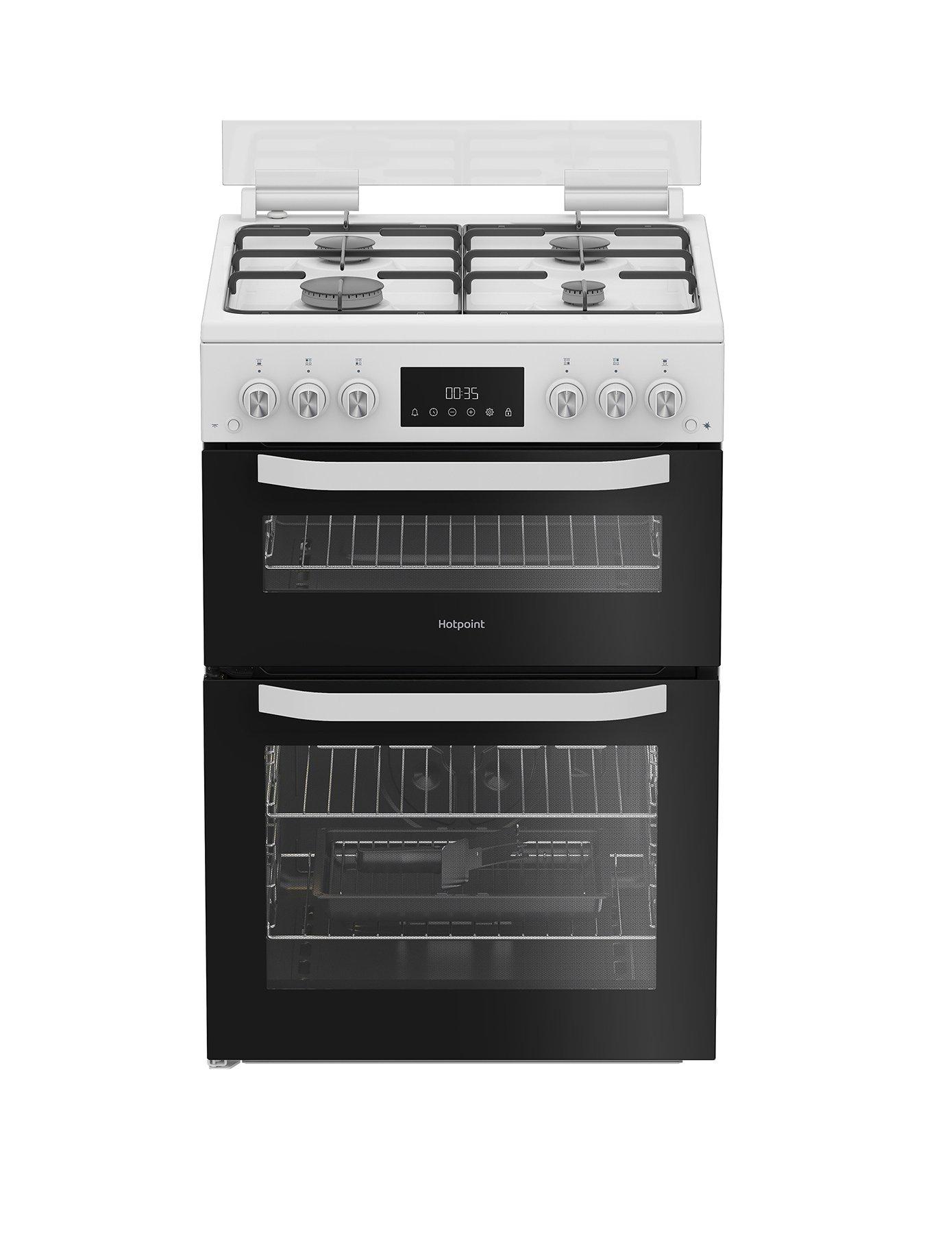 undefined HTG6GDCW 60cm Gas Twin Cooker with Glass Lid - White