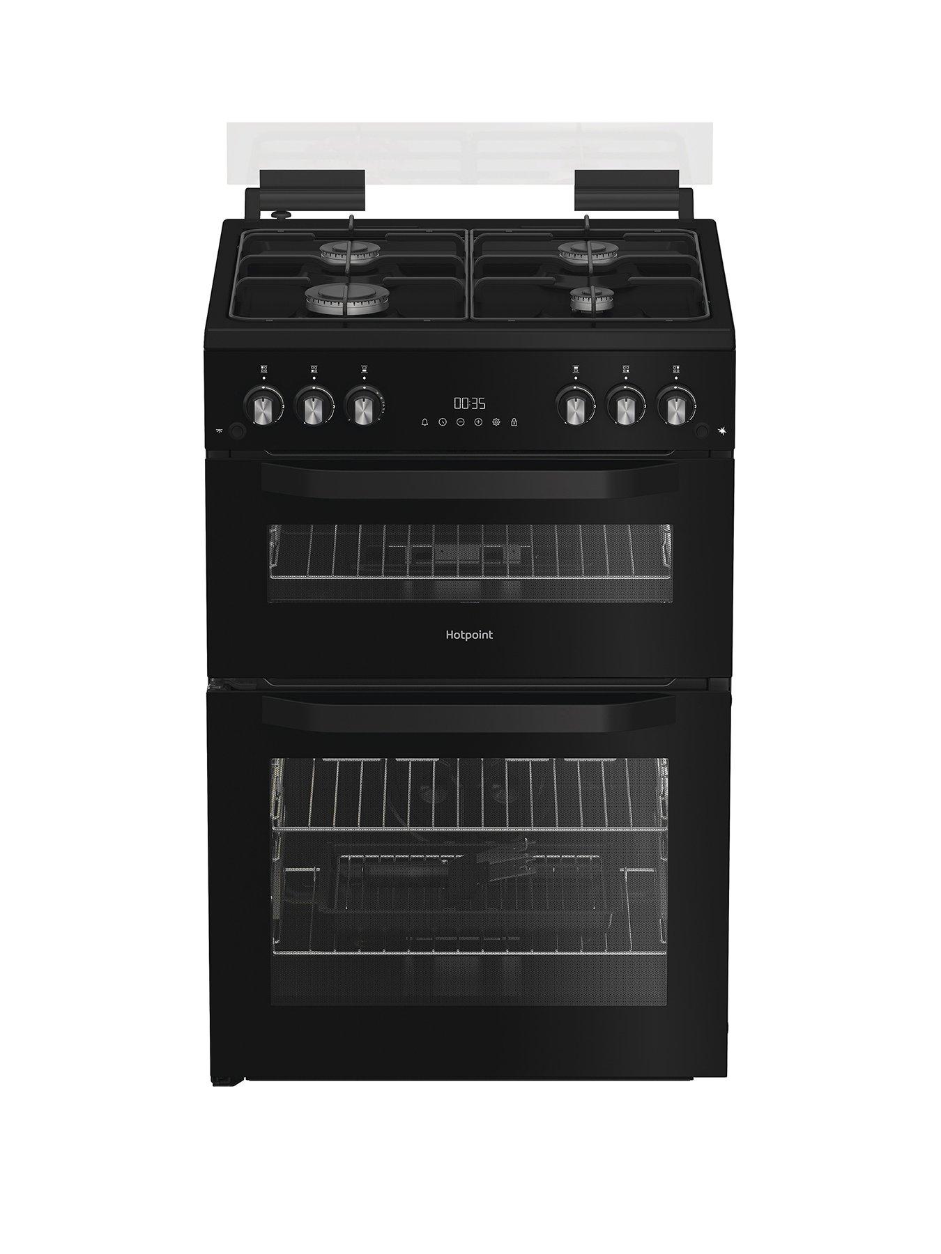 Hotpoint HTG6GDCB1 60cm Gas Twin Cooker with Glass Lid - Black