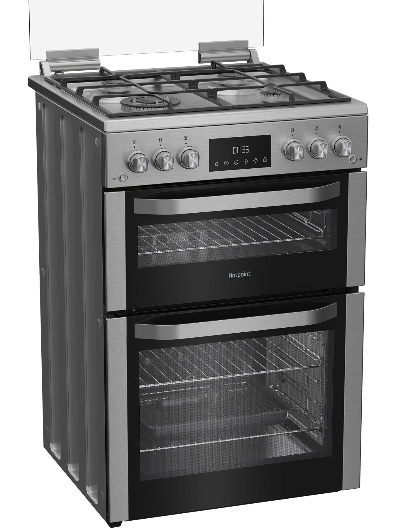 Image 2 of 6 of Hotpoint HDG6GDCWX 60cm Gas Double Cooker with Glass Lid - Stainless Steel