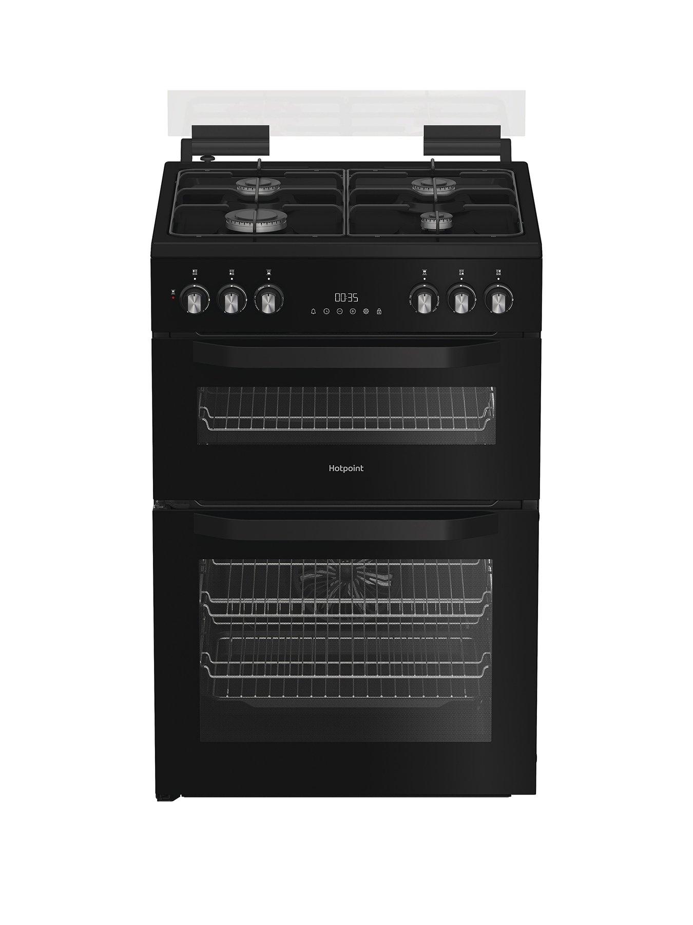 undefined Hotpoint HDD6GDC2B1 60cm Dual Fuel Double Cooker with Glass Lid - Black