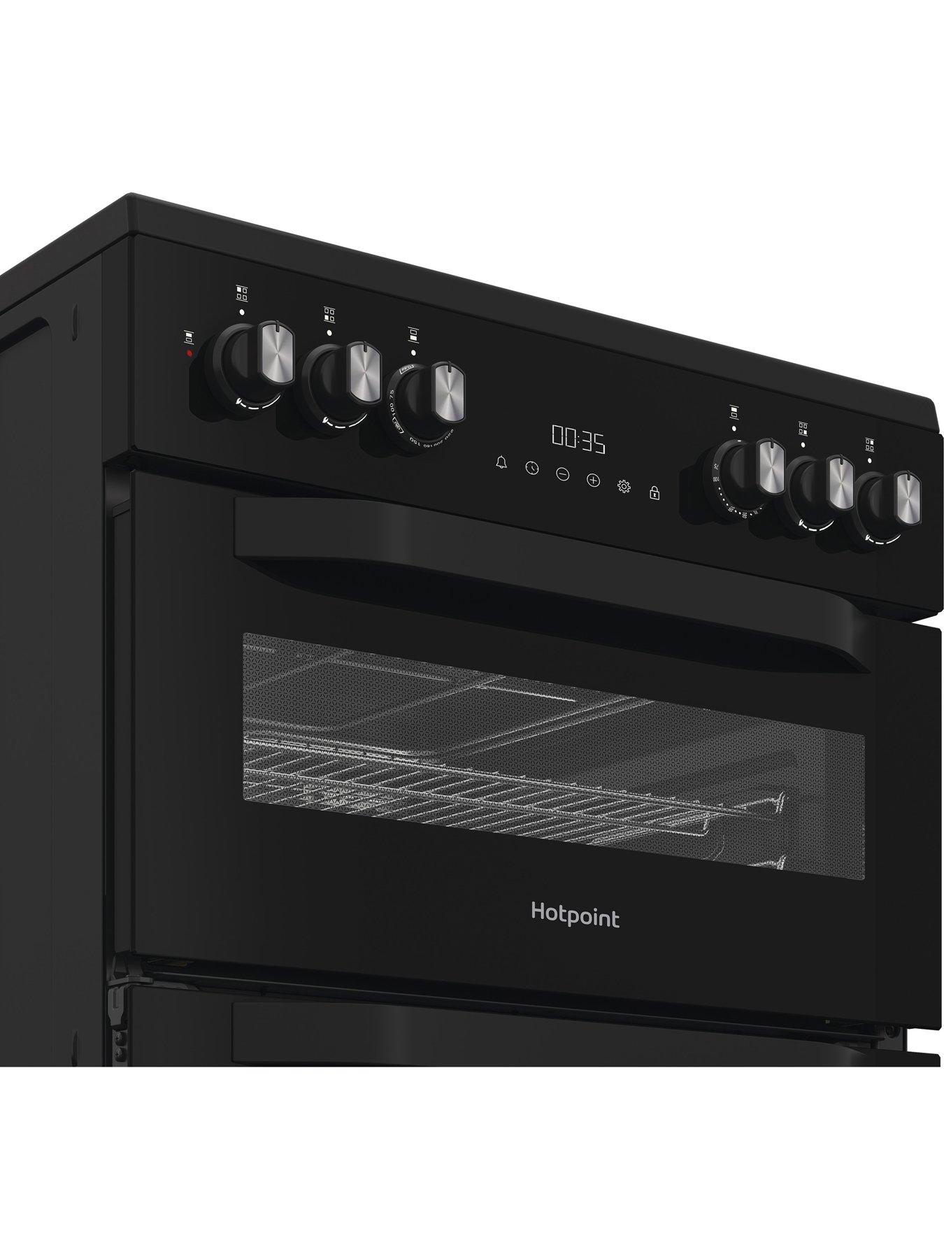 Image 3 of 6 of Hotpoint HDD6GDC2B1 60cm Dual Fuel Double Cooker with Glass Lid - Black