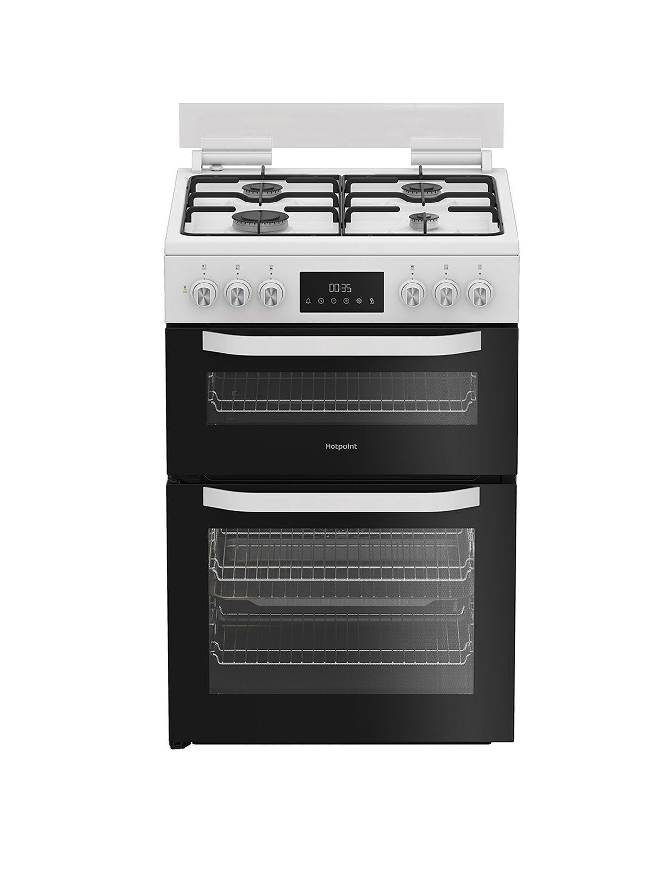 Hotpoint HDD6GDC2W 60cm Dual Fuel Double Cooker with Glass Lid - White