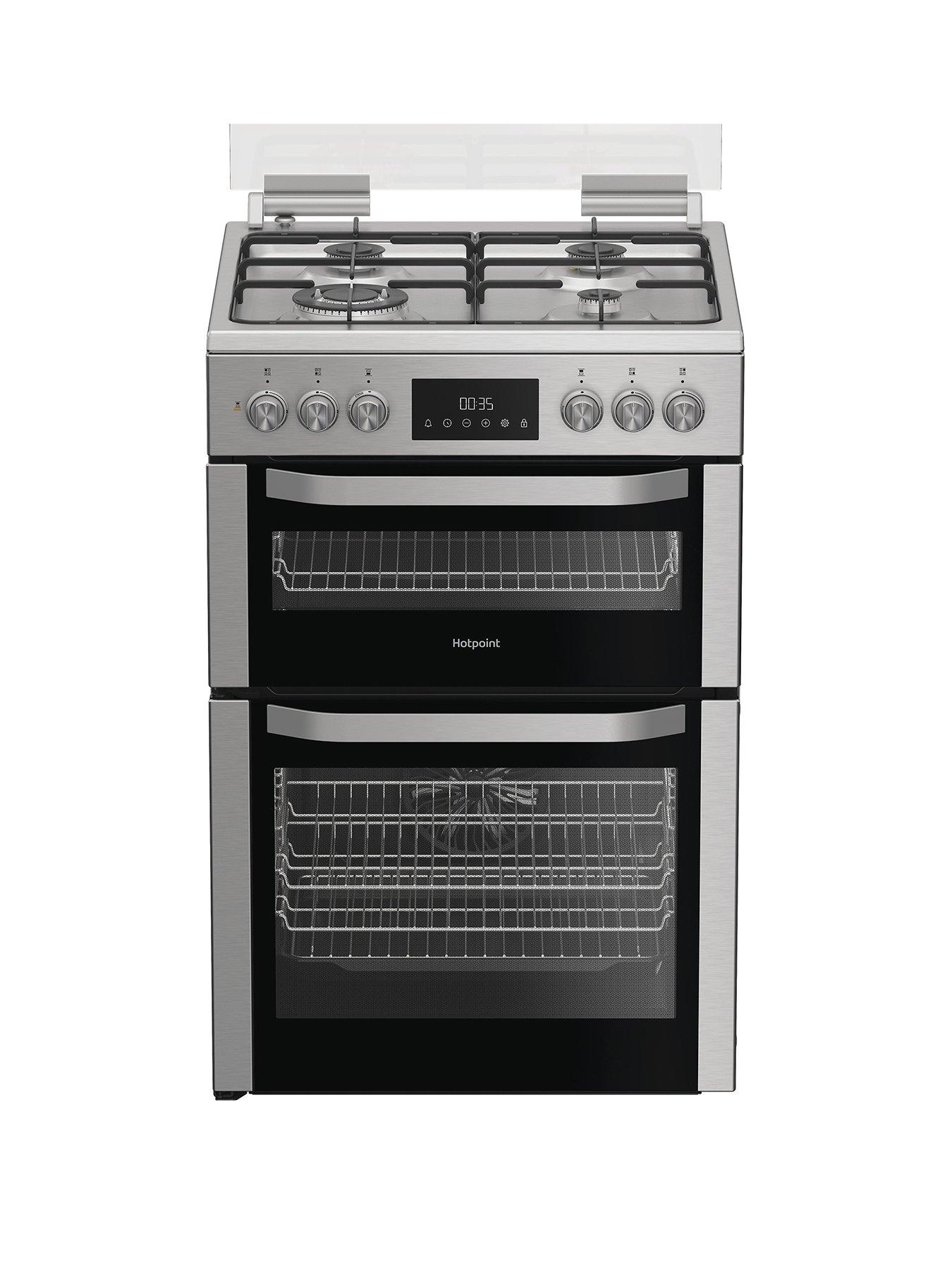 Image 1 of 6 of Hotpoint HDD6GDC2WX 60cm Dual Fuel Double Cooker with Glass Lid - Stainless Steel