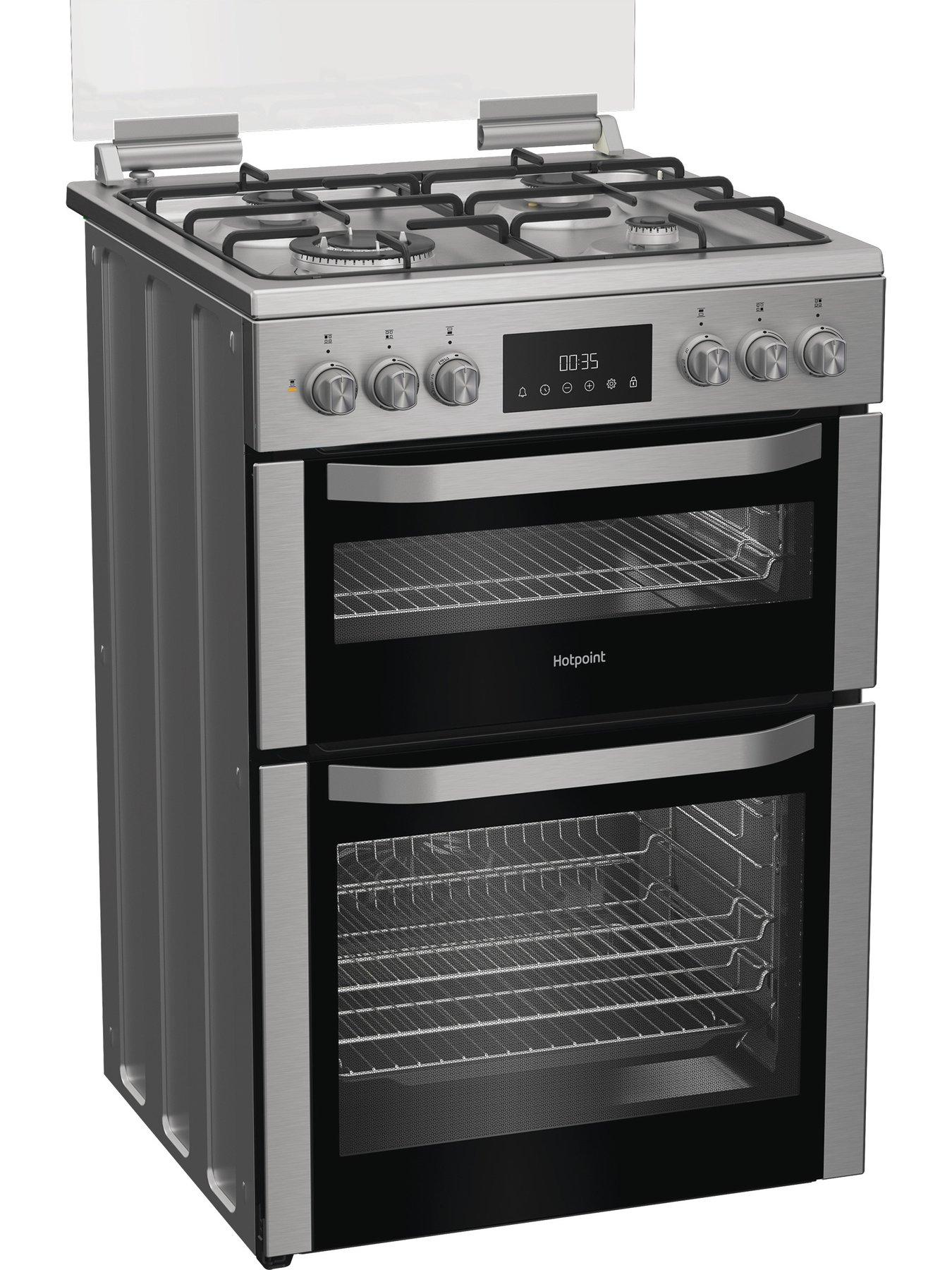 Image 2 of 6 of Hotpoint HDD6GDC2WX 60cm Dual Fuel Double Cooker with Glass Lid - Stainless Steel