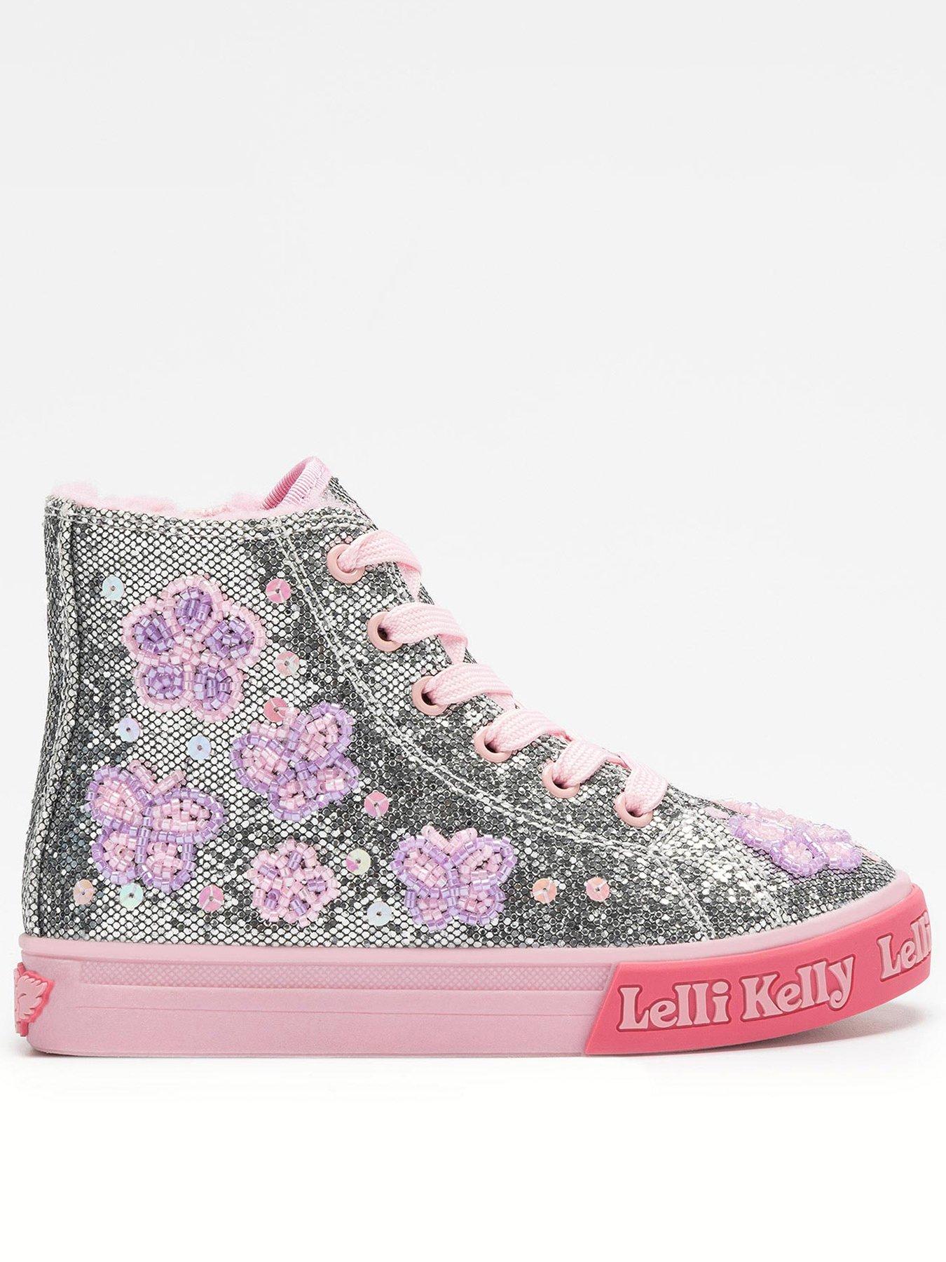 Lelli Kelly Taylor High-Top Trainer with Side Zip, Silver, Size 2 Older