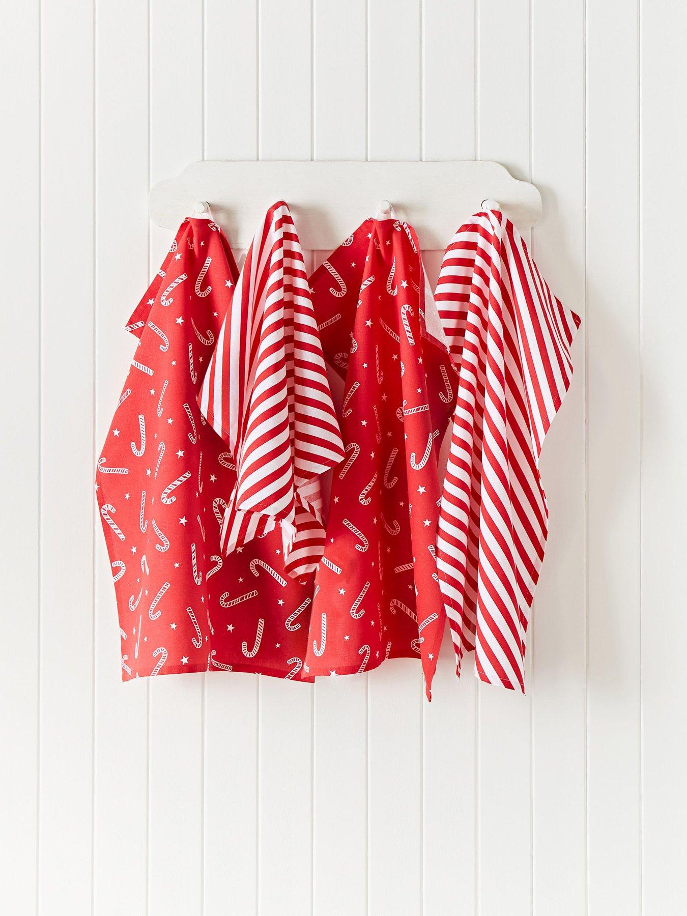 Catherine Lansfield Christmas Candy Cane Tea Towels 4 Pk